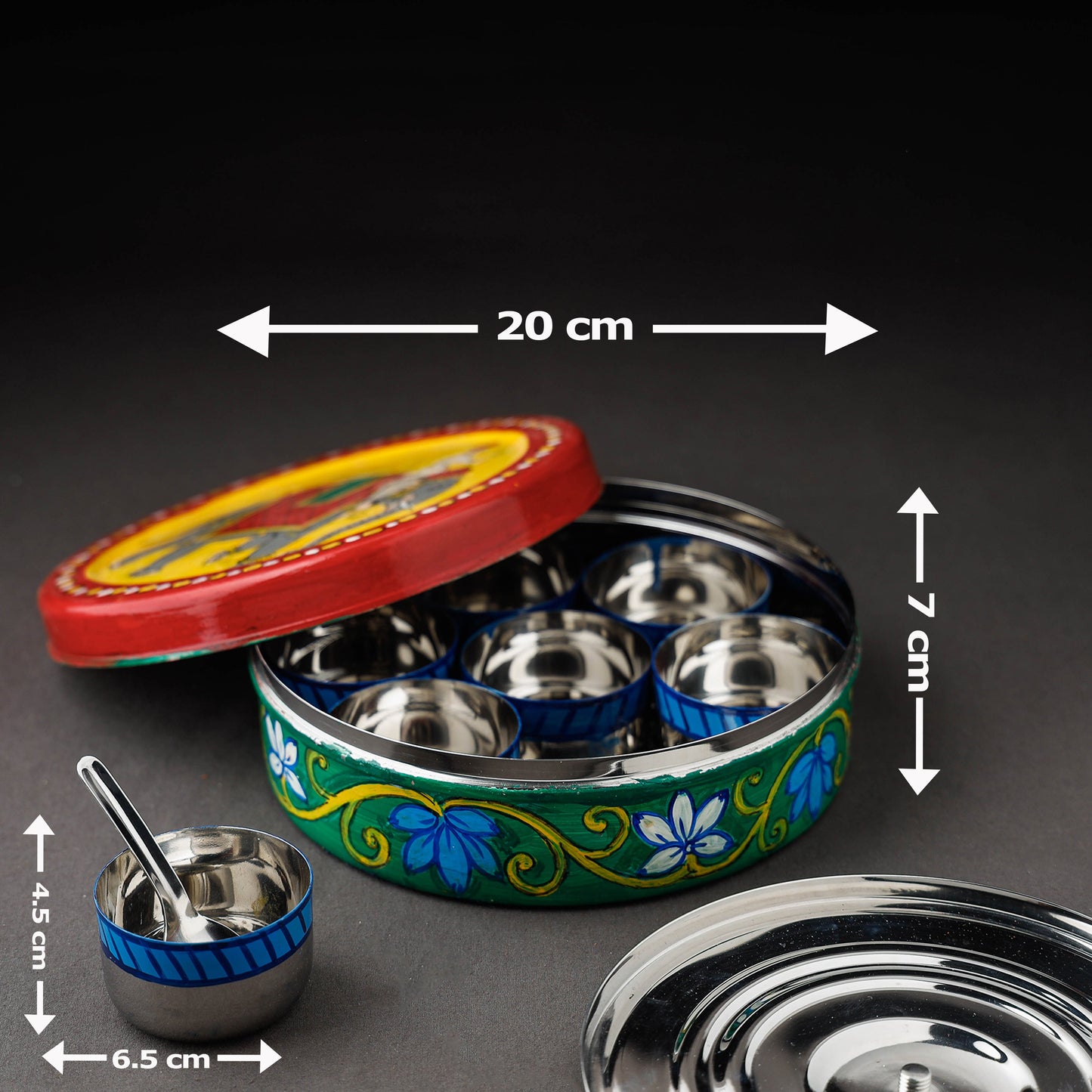 Kavad Handpainted Stainless Steel Multicolor Masala Box