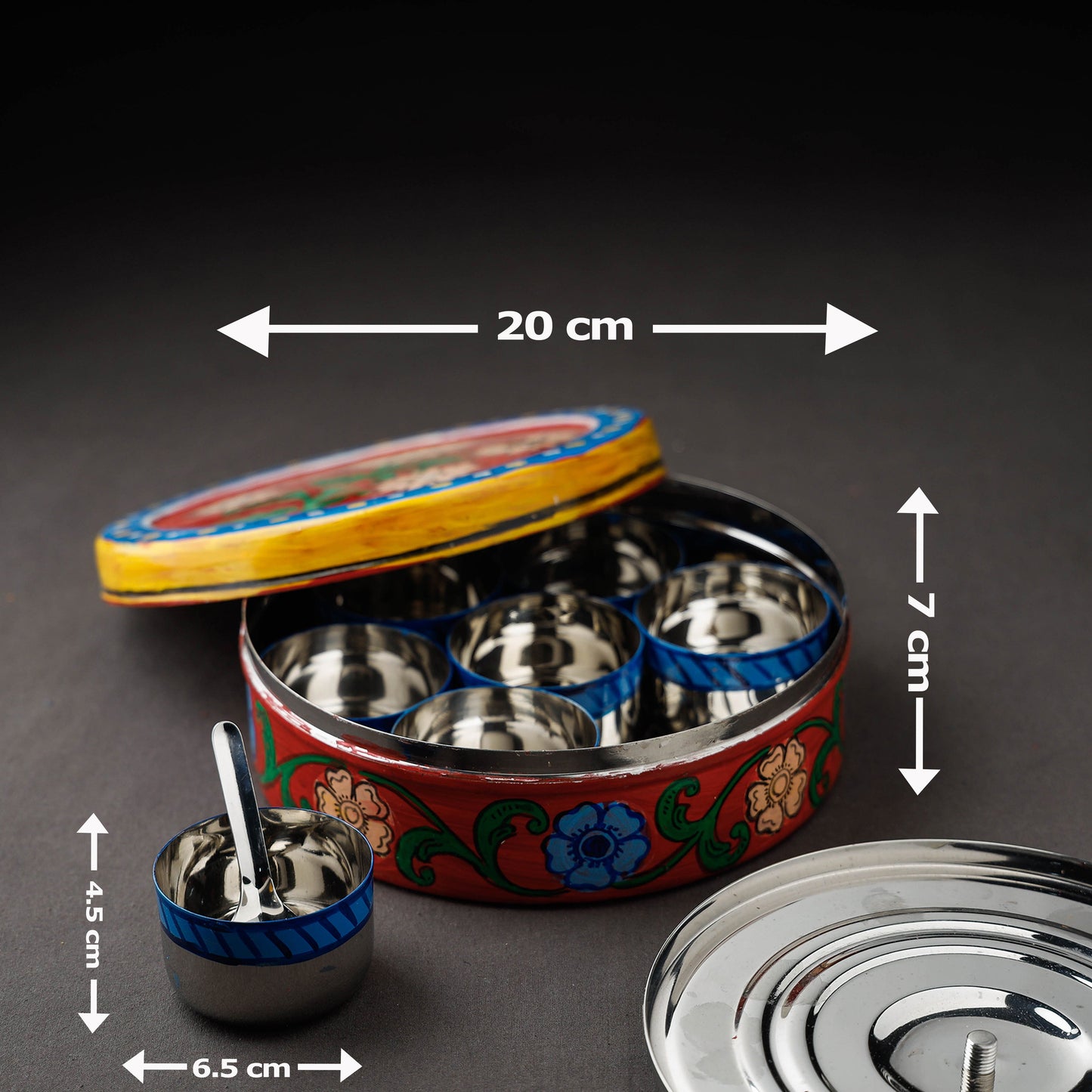 Kavad Handpainted Stainless Steel Multicolor Masala Box