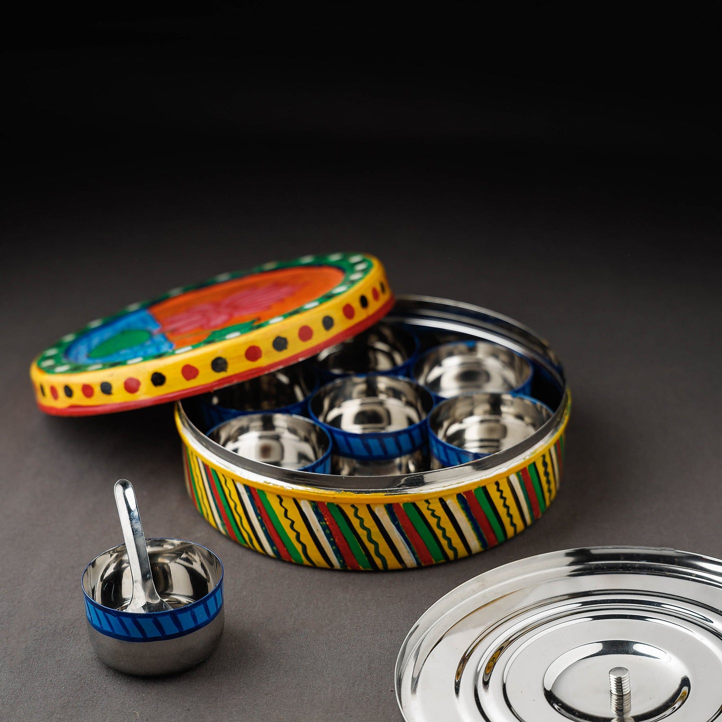 Kavad Handpainted Stainless Steel Multicolor Masala Box
