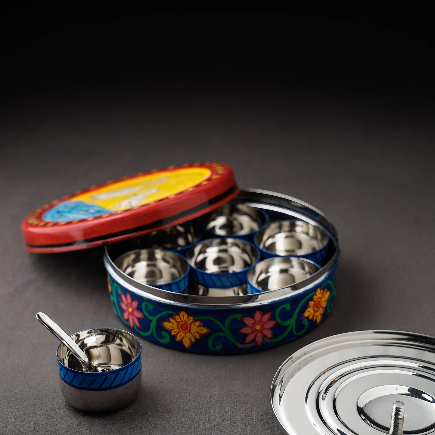 Multicolor Kavad Handpainted Stainless Steel Masala Box