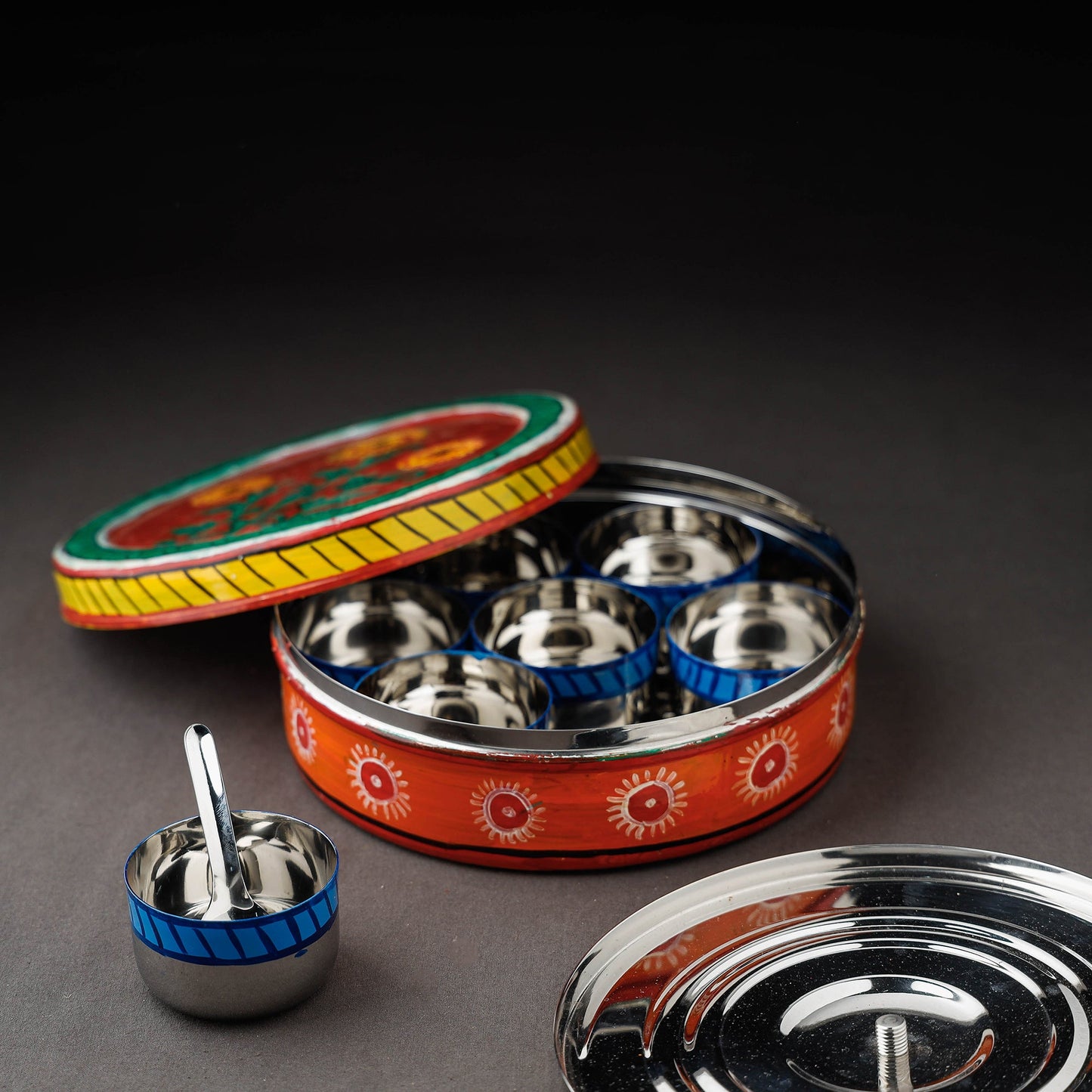 Kavad Handpainted Stainless Steel Multicolor Masala Box