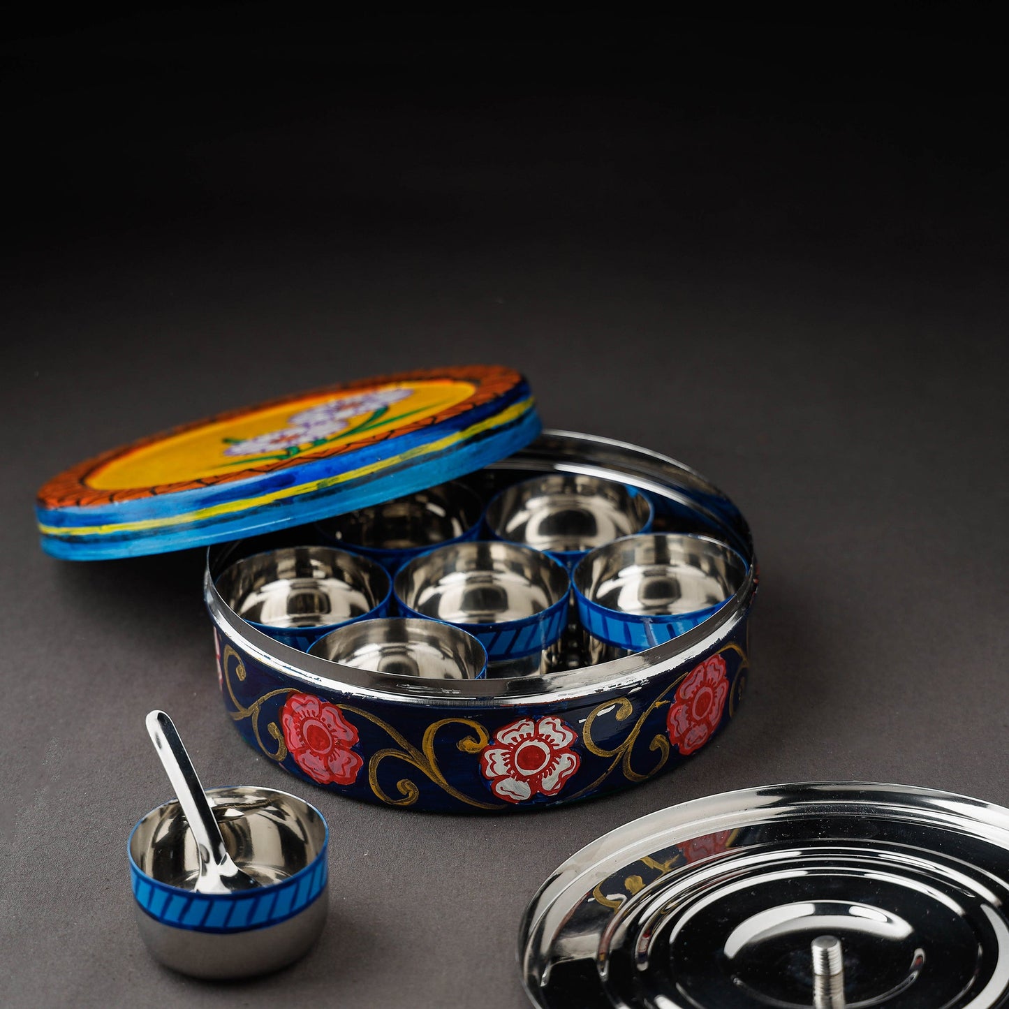 Multicolor Kavad Handpainted Stainless Steel Masala Box