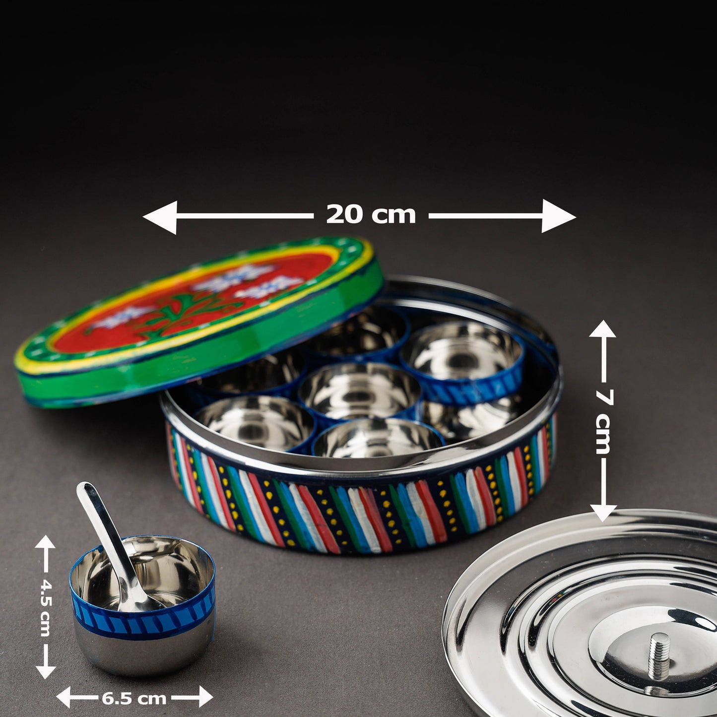 Kavad Multicolor Handpainted Stainless Steel Masala Box