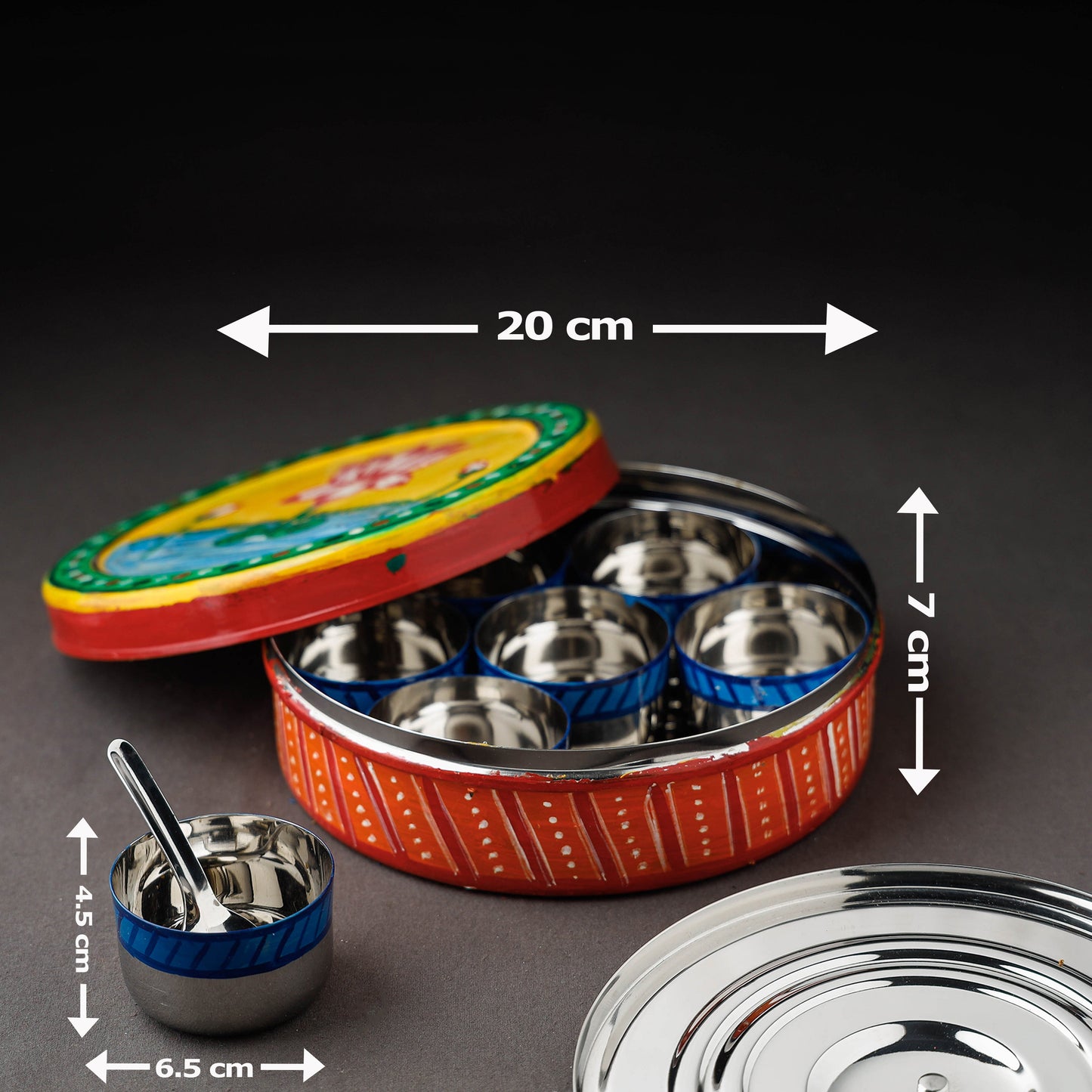Kavad Handpainted Stainless Steel Multicolor Masala Box
