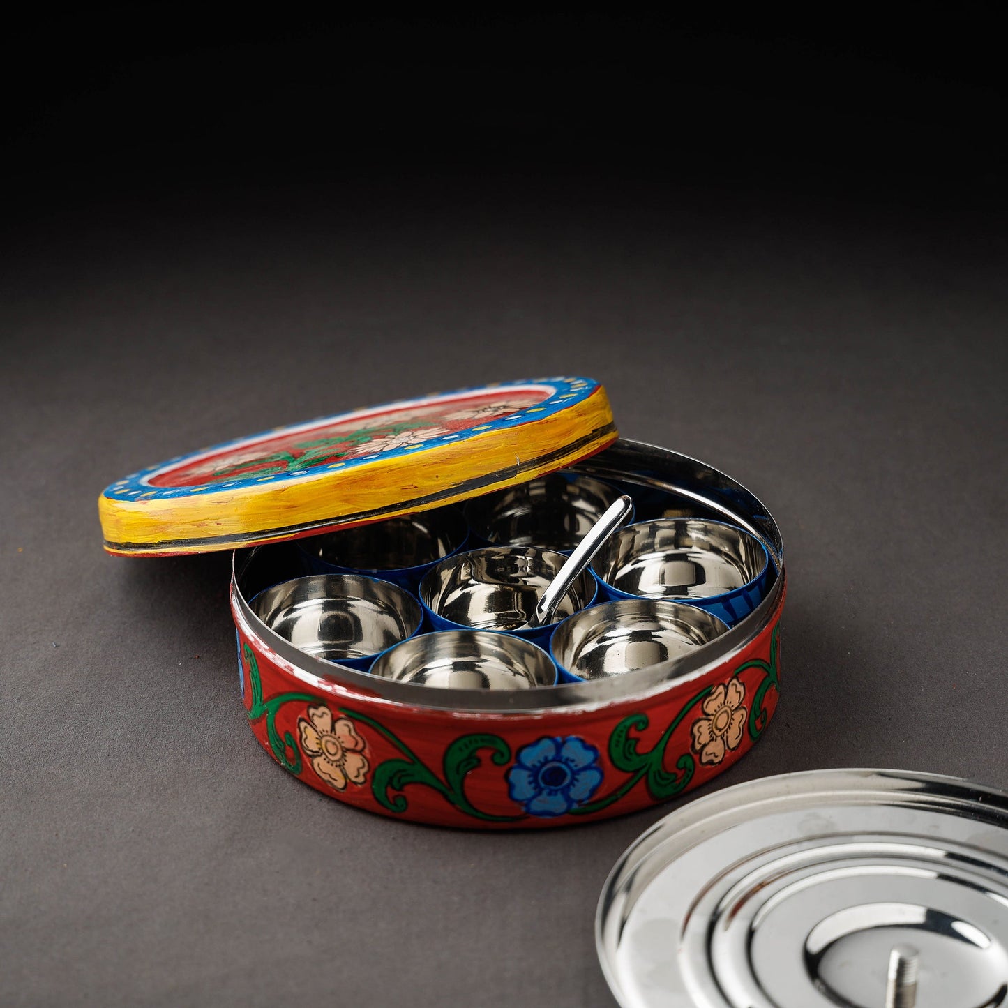 Kavad Handpainted Stainless Steel Multicolor Masala Box