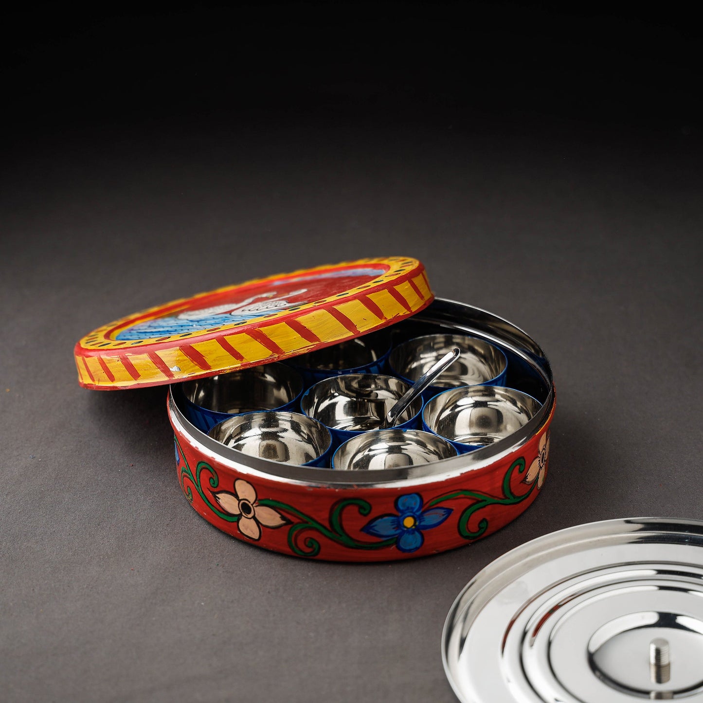 Kavad Handpainted Stainless Steel Multicolor Masala Box