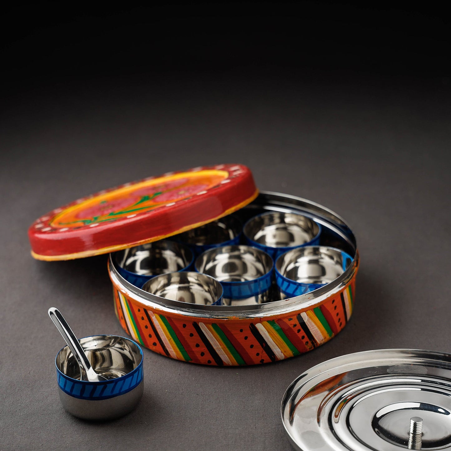 Multicolor Kavad Handpainted Stainless Steel Masala Box