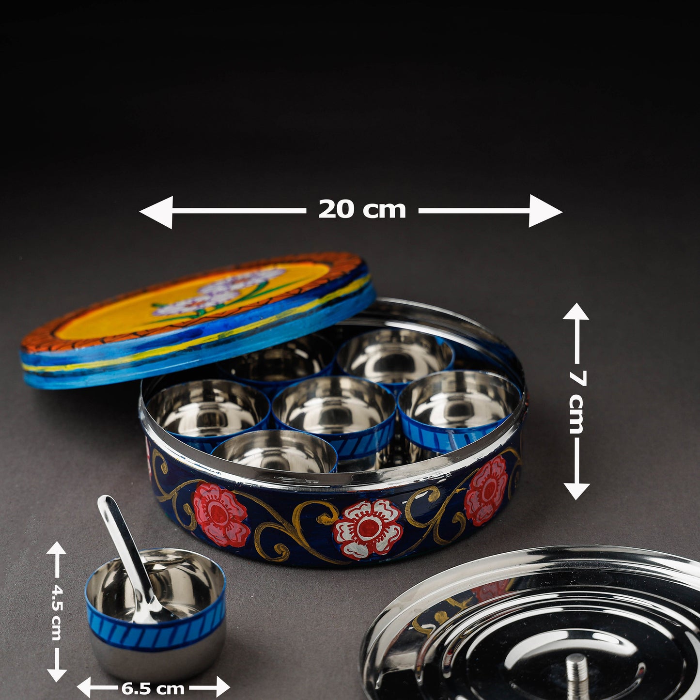 Multicolor Kavad Handpainted Stainless Steel Masala Box