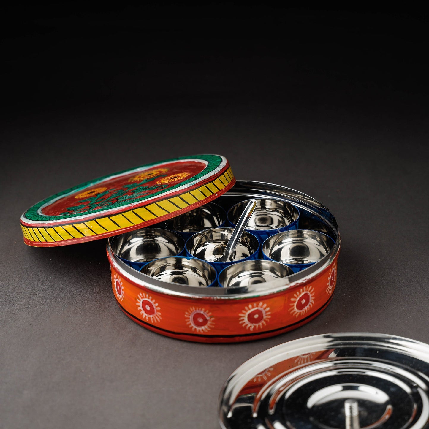 Kavad Handpainted Stainless Steel Multicolor Masala Box