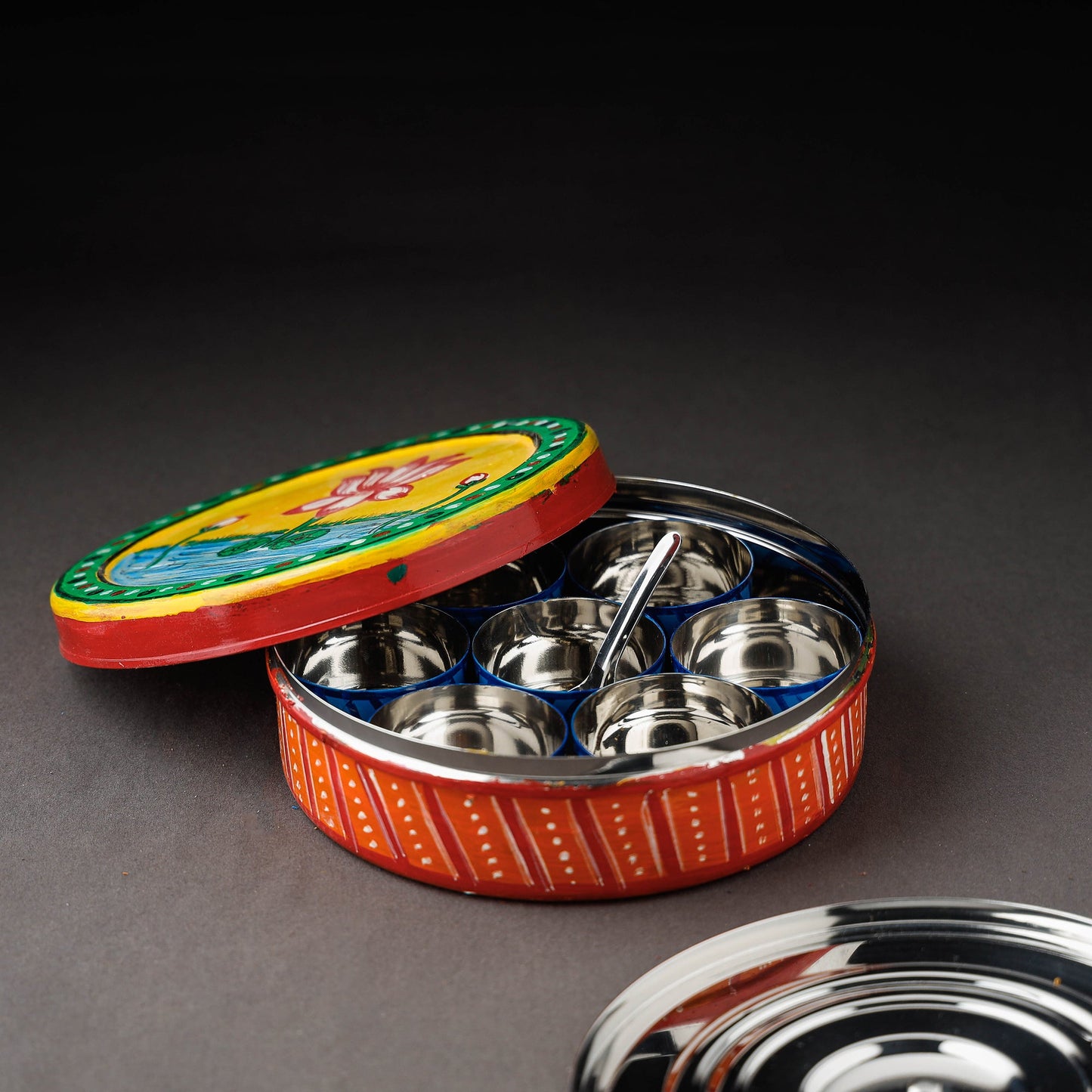 Kavad Handpainted Stainless Steel Multicolor Masala Box