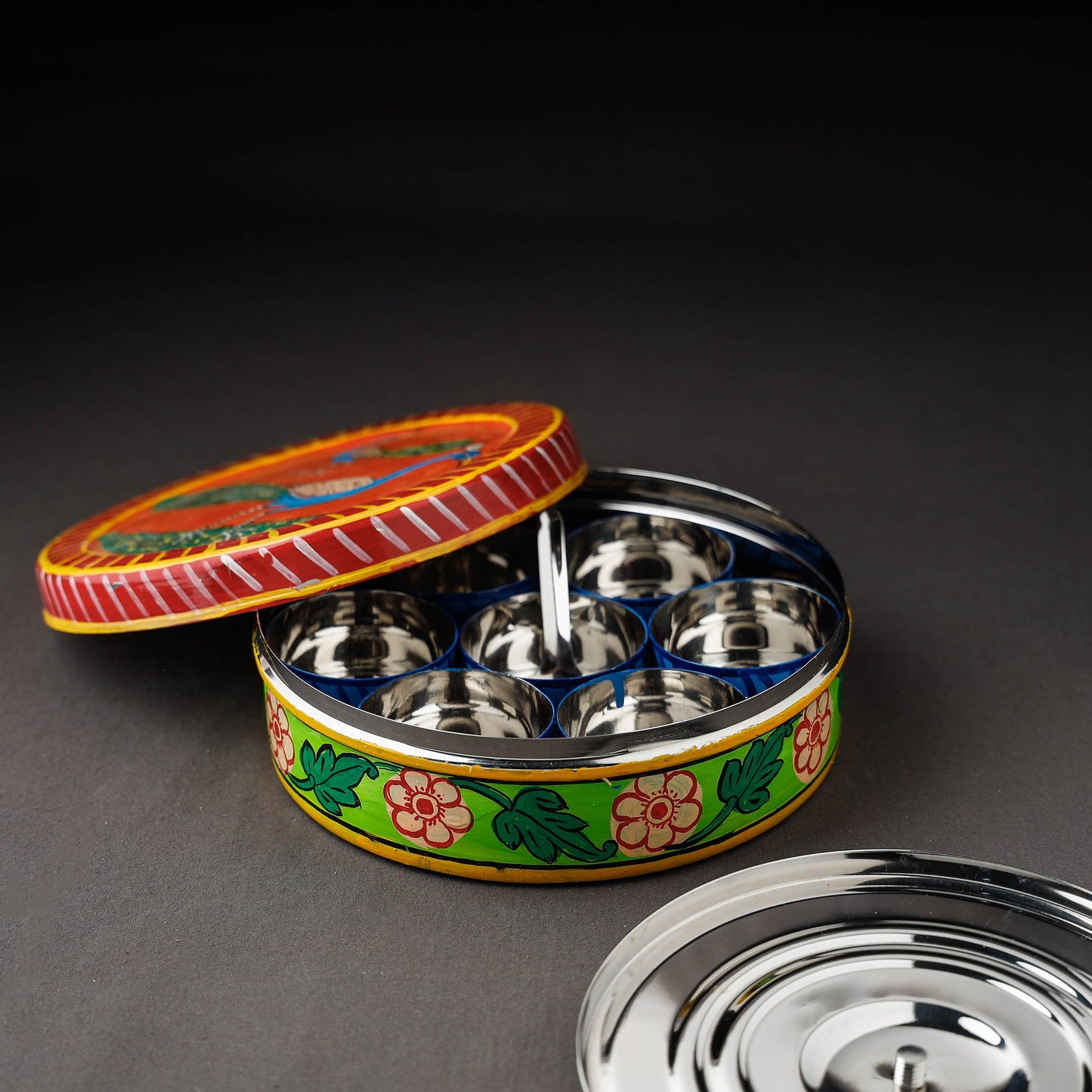Multicolor Kavad Handpainted Stainless Steel Masala Box