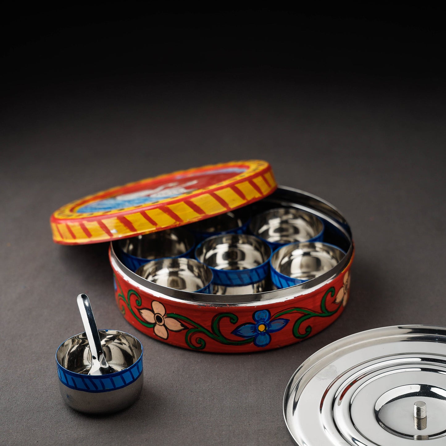 Kavad Handpainted Stainless Steel Multicolor Masala Box