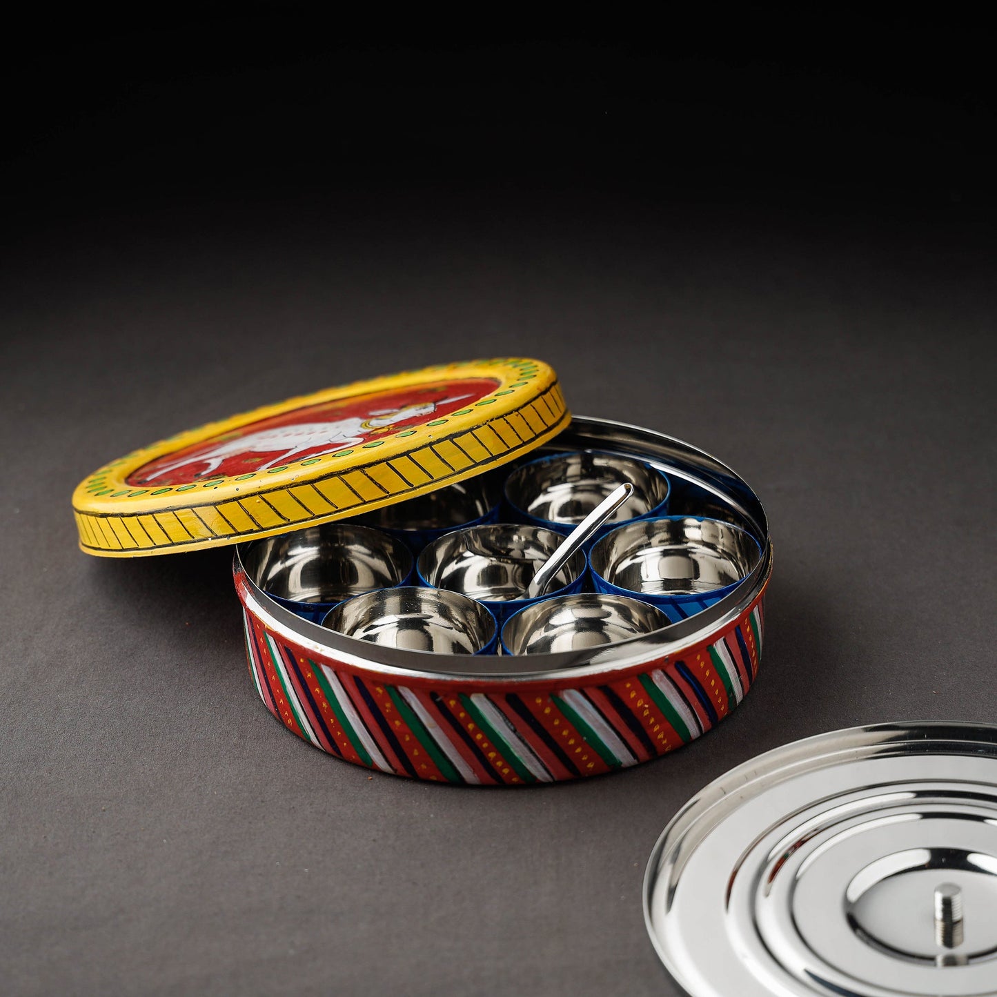Kavad Handpainted Stainless Steel Multicolor Masala Box