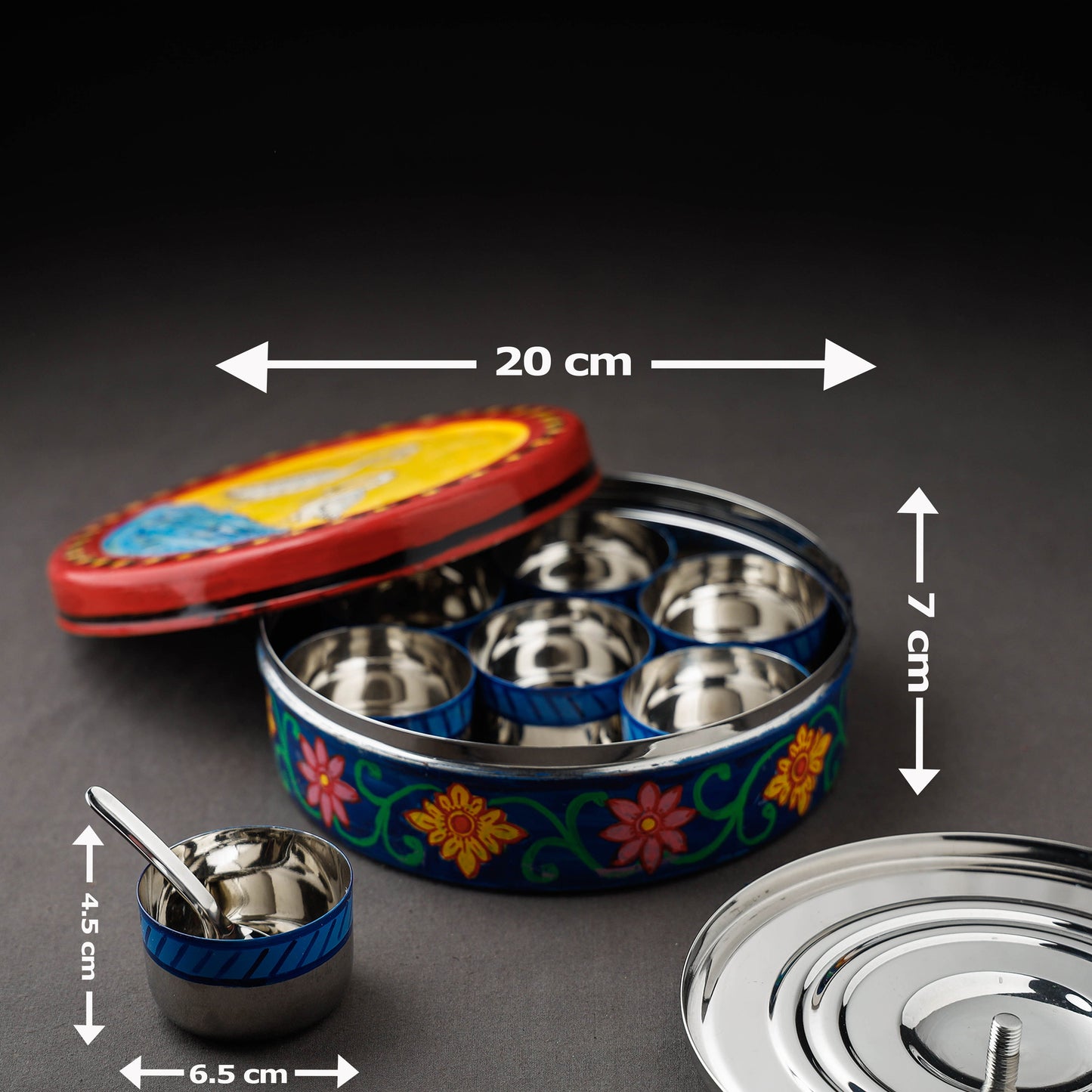 Multicolor Kavad Handpainted Stainless Steel Masala Box