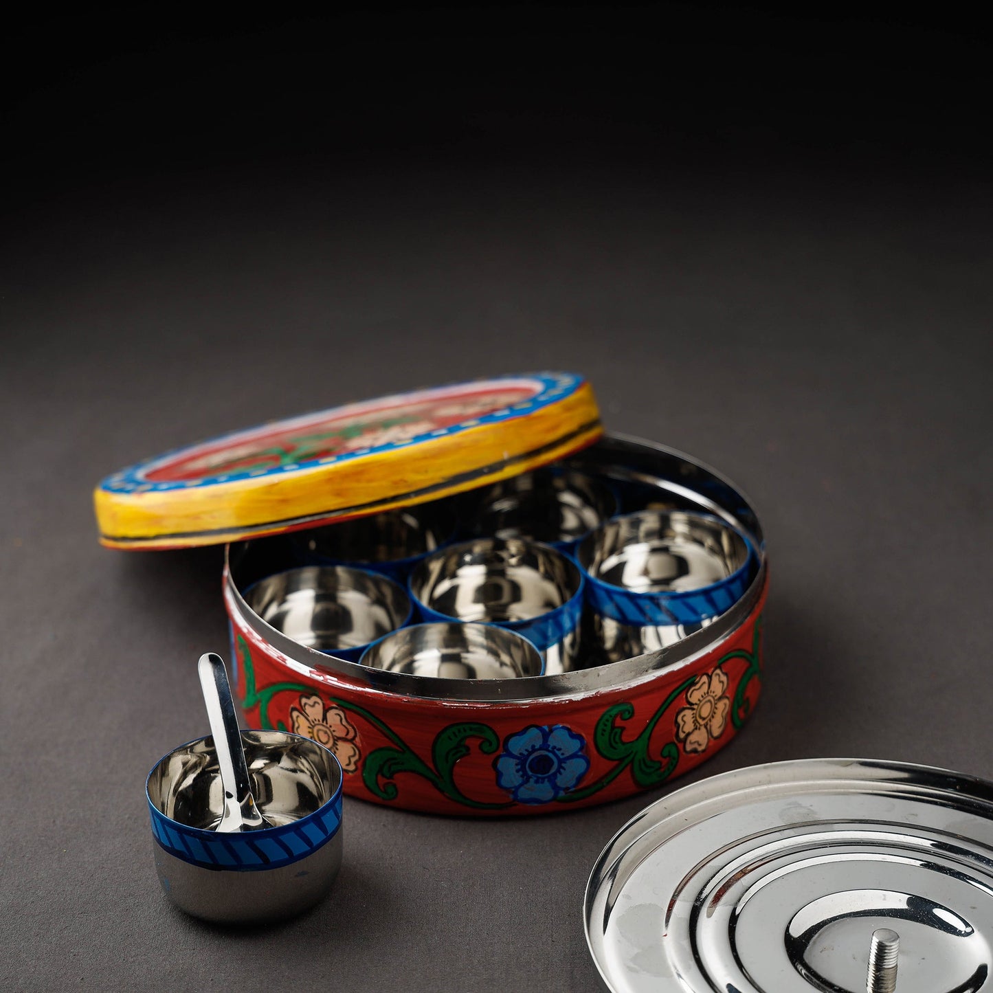 Kavad Handpainted Stainless Steel Multicolor Masala Box