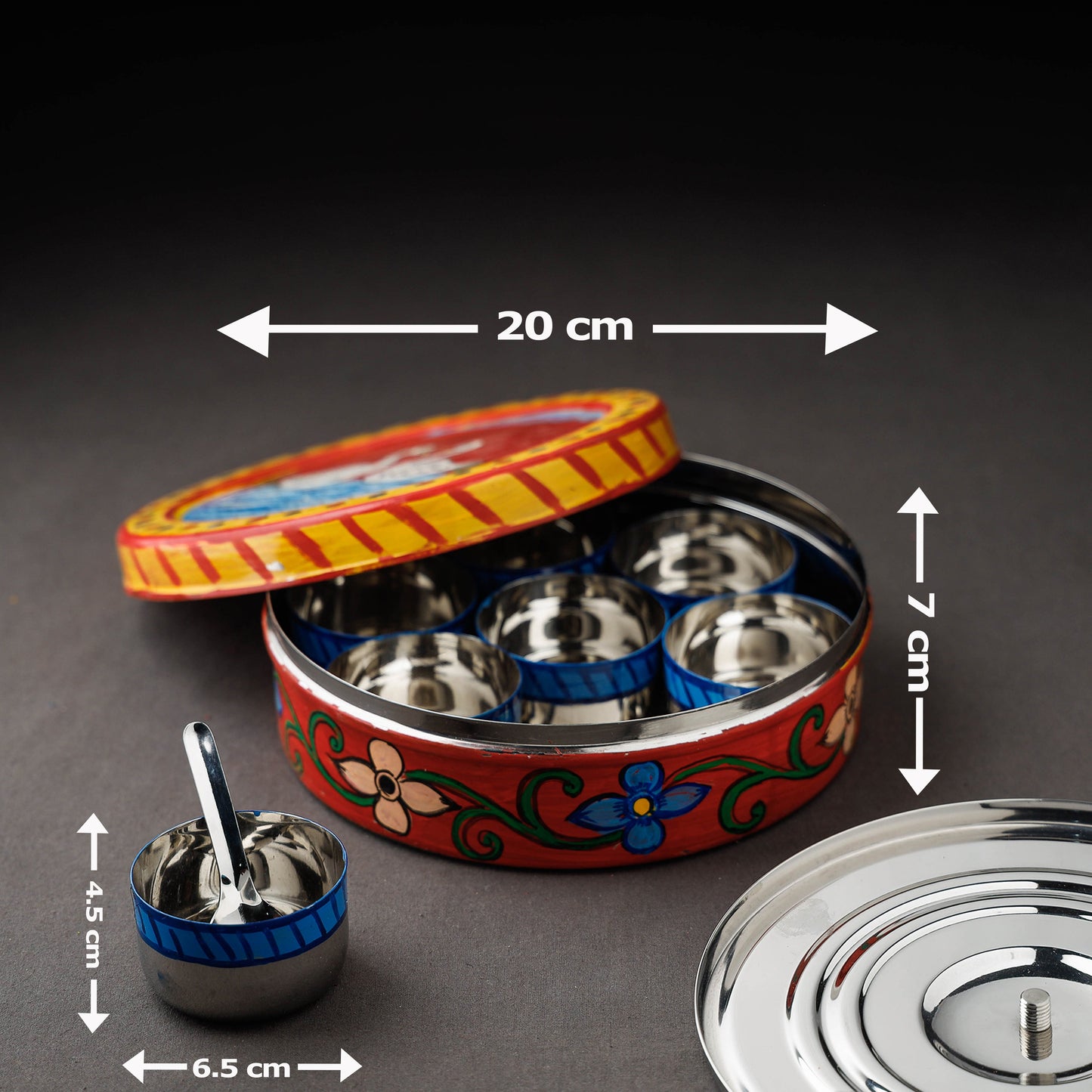 Kavad Handpainted Stainless Steel Multicolor Masala Box