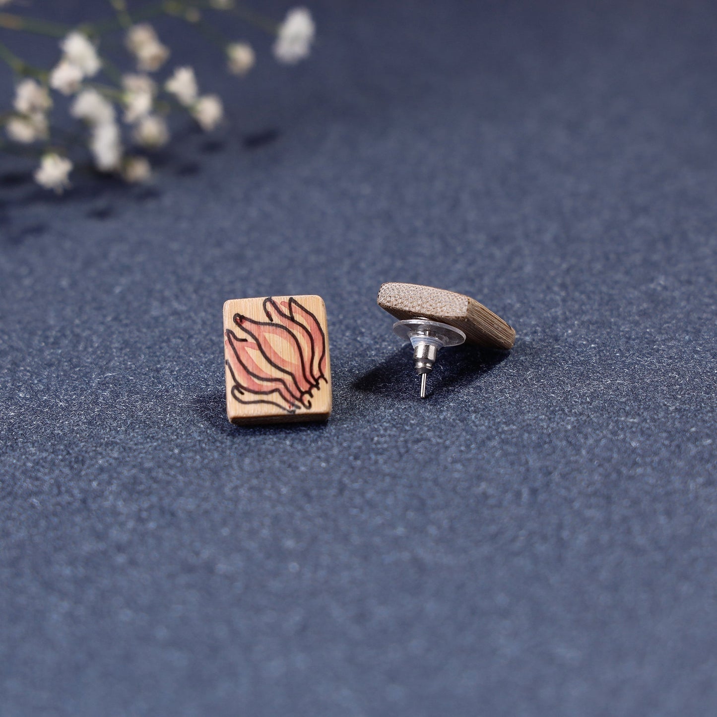 Kerala Mural Handpainted Bamboo Stud Earrings Online at iTokri.com