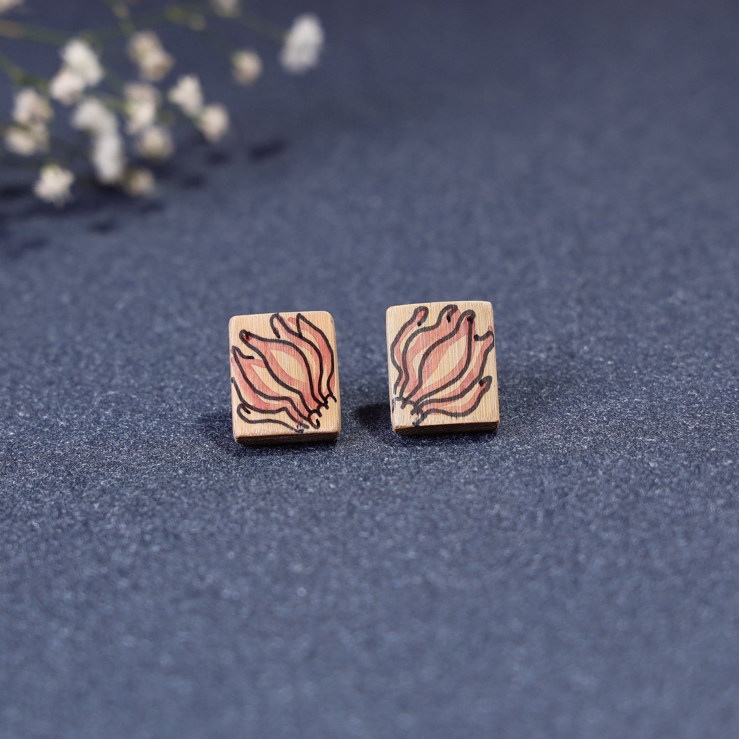 Kerala Mural Handpainted Bamboo Stud Earrings Online at iTokri.com