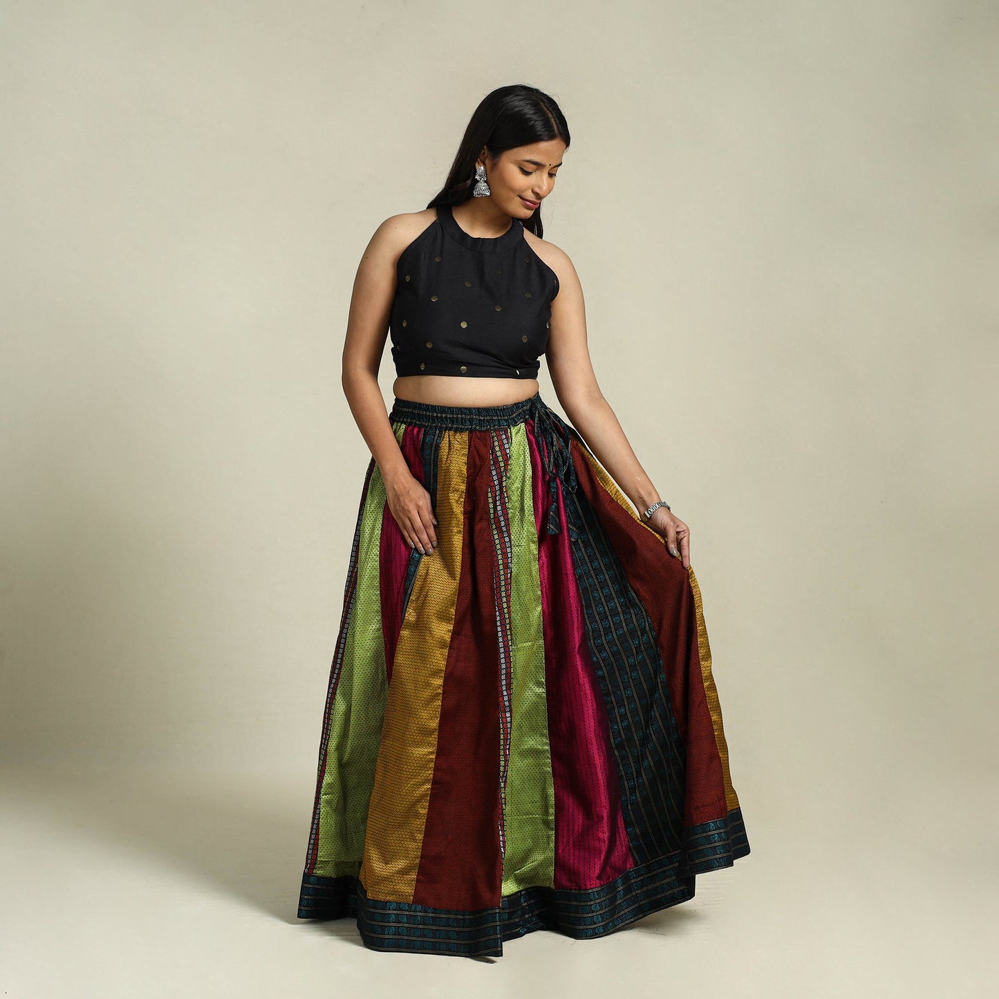 Multicolor Khun Patchwork 24 Kali Cotton Long Skirt