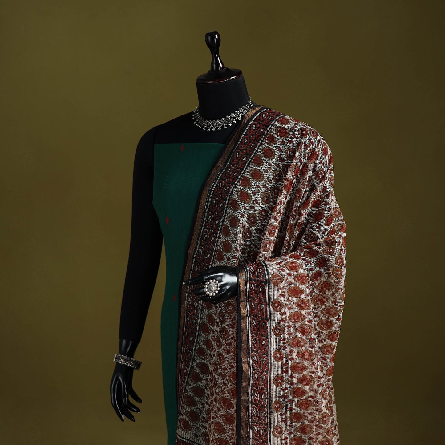 Multicolor - kota doria cotton hand bagru dupatta 15