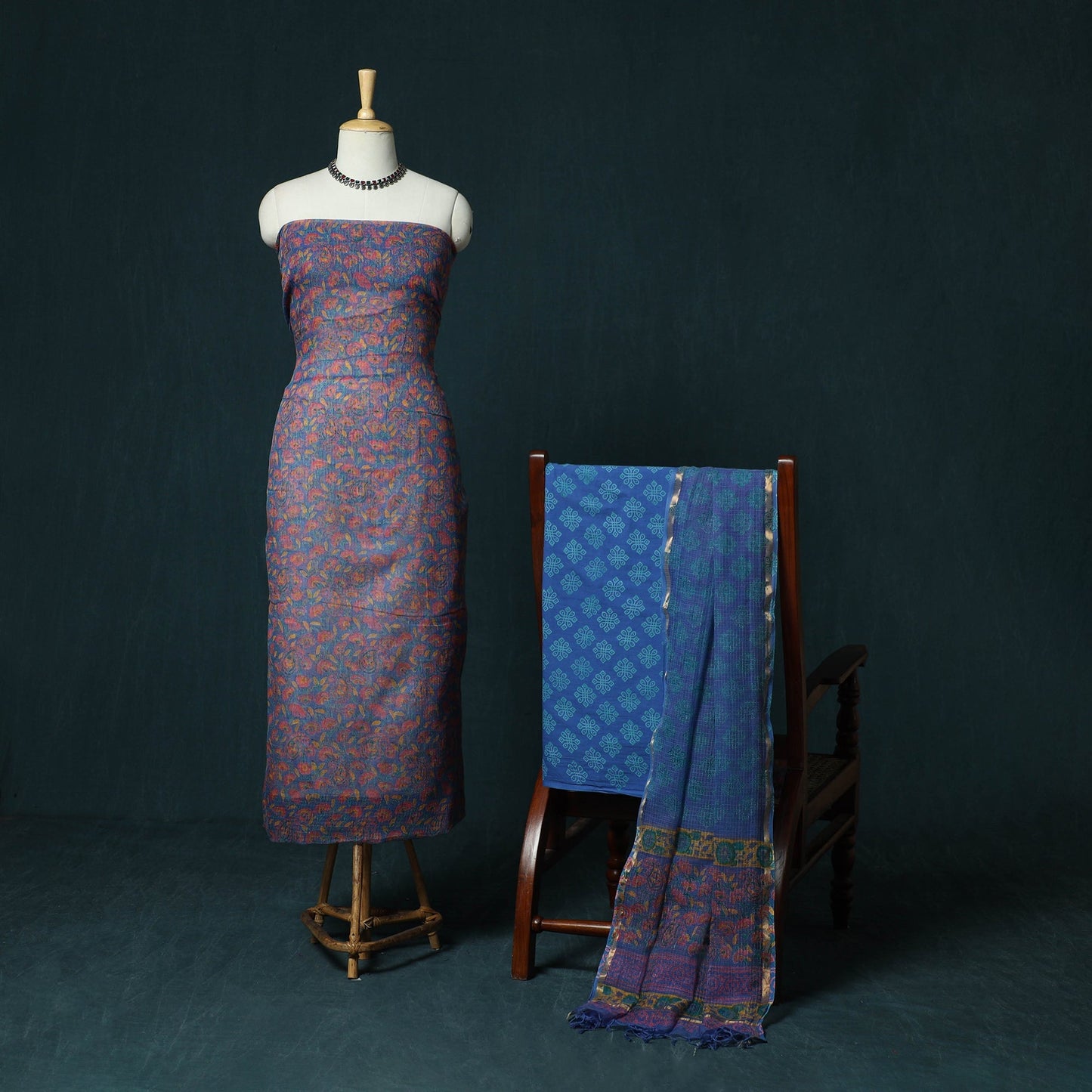 Kota doria cotton hand block sanganeri print 3pc unstitched