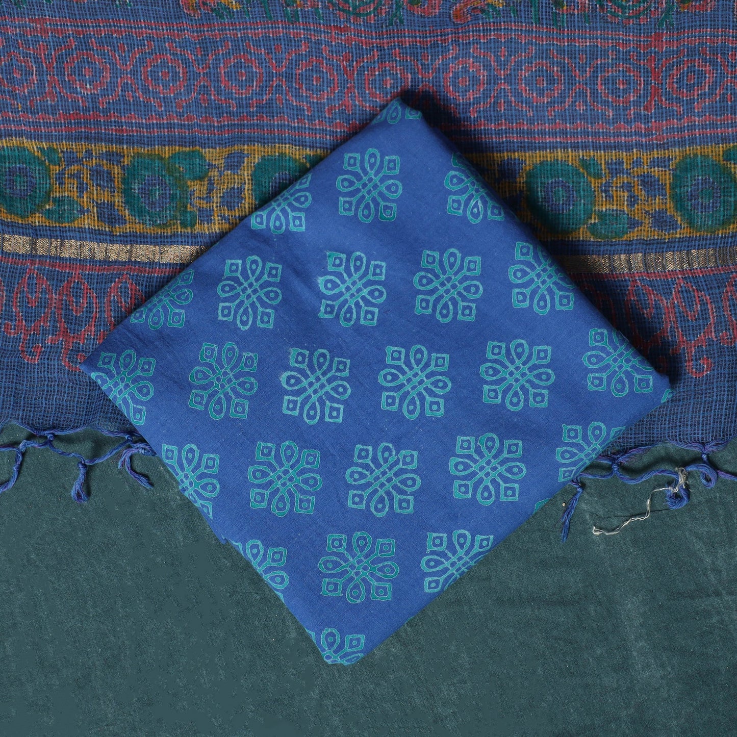 Kota doria cotton hand block sanganeri print 3pc unstitched