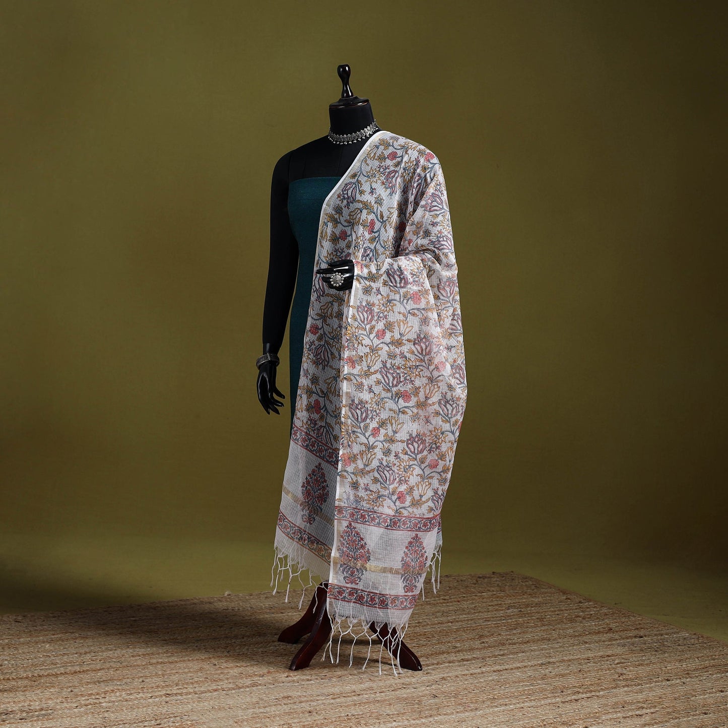 Kota doria silk cotton sanganeri floral dupatta 58