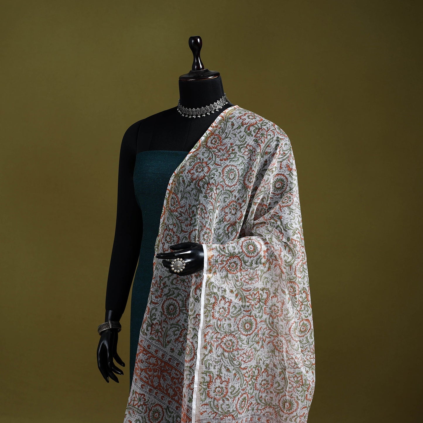 Kota doria silk cotton sanganeri floral dupatta 59