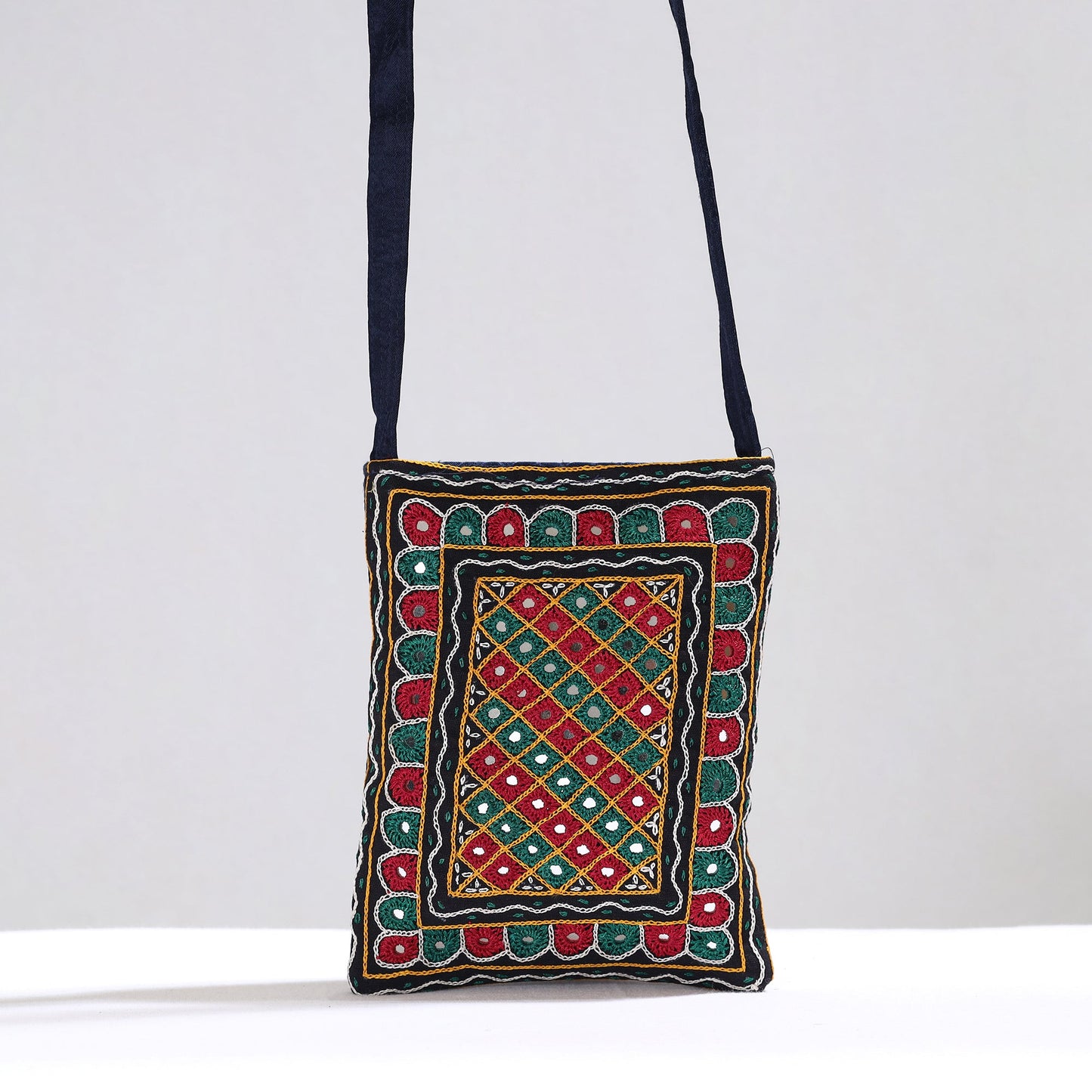 Multicolor Kutch Abhla Hand Embroidery Mashru Silk Sling Bag