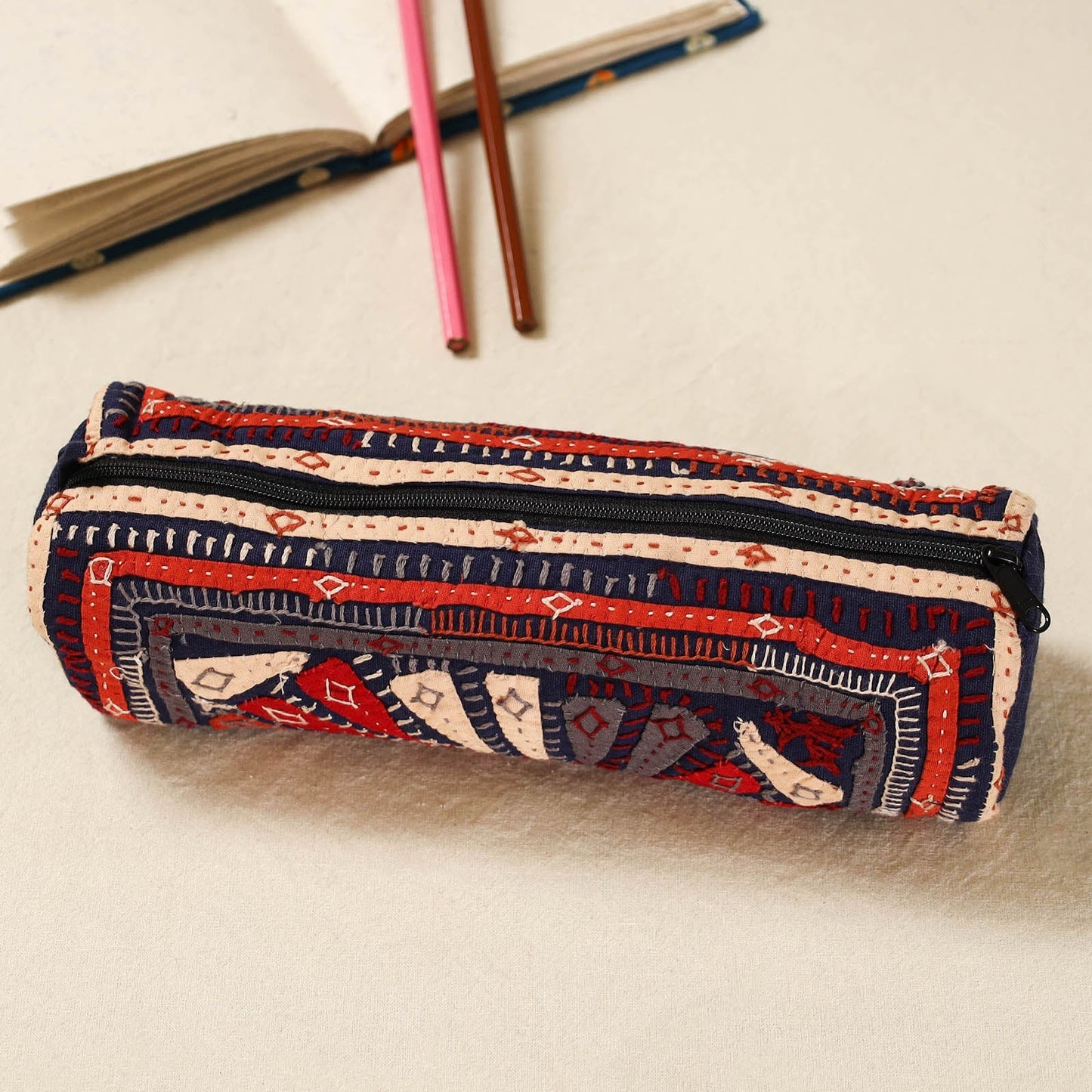 Kutch dhebariya hand embroidered pencil pouch 156