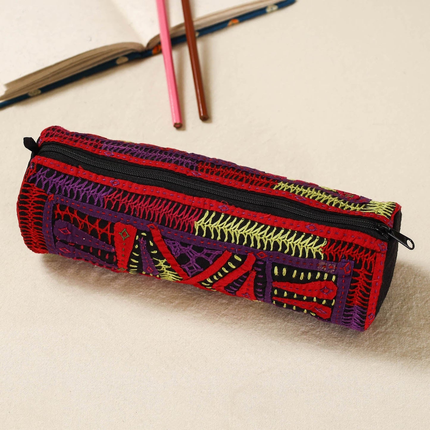 Kutch dhebariya hand embroidered pencil pouch 158
