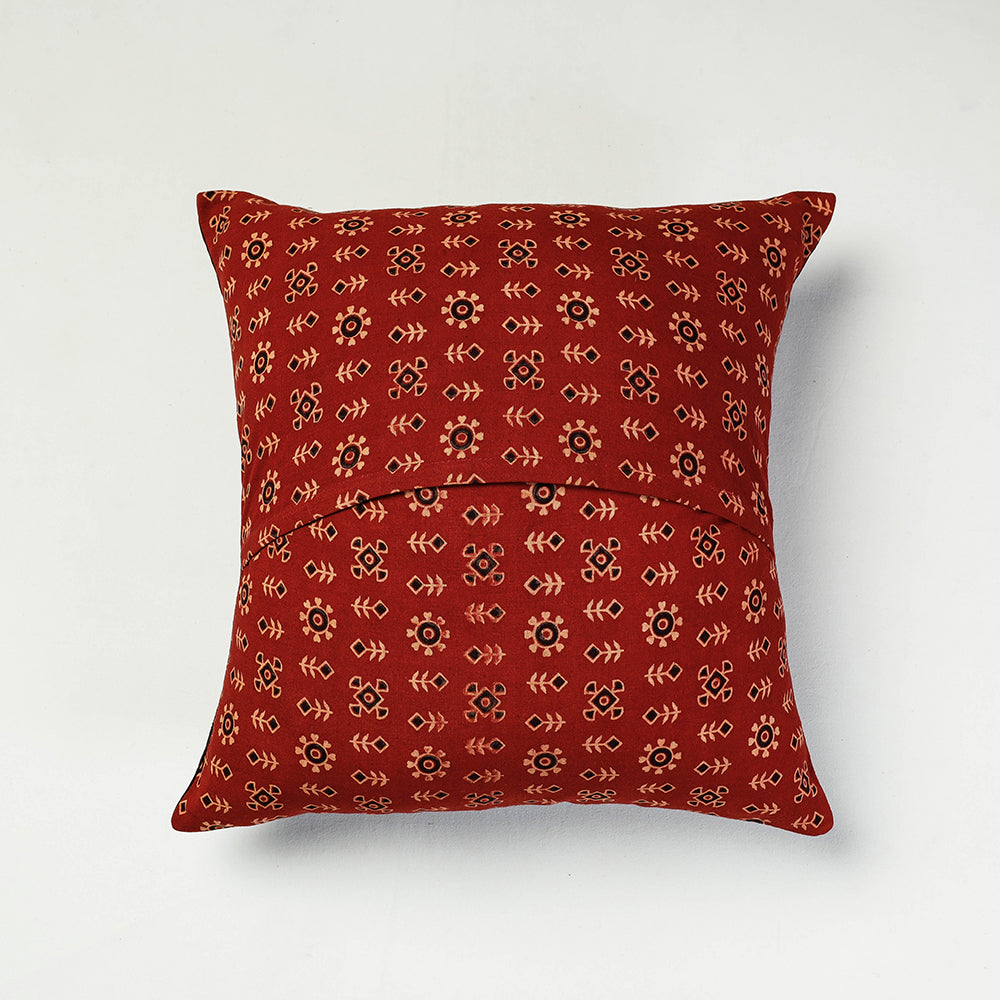 Kutch Embroidered Ajrakh Mashru Silk Cushion Cover (16 x 16 in)