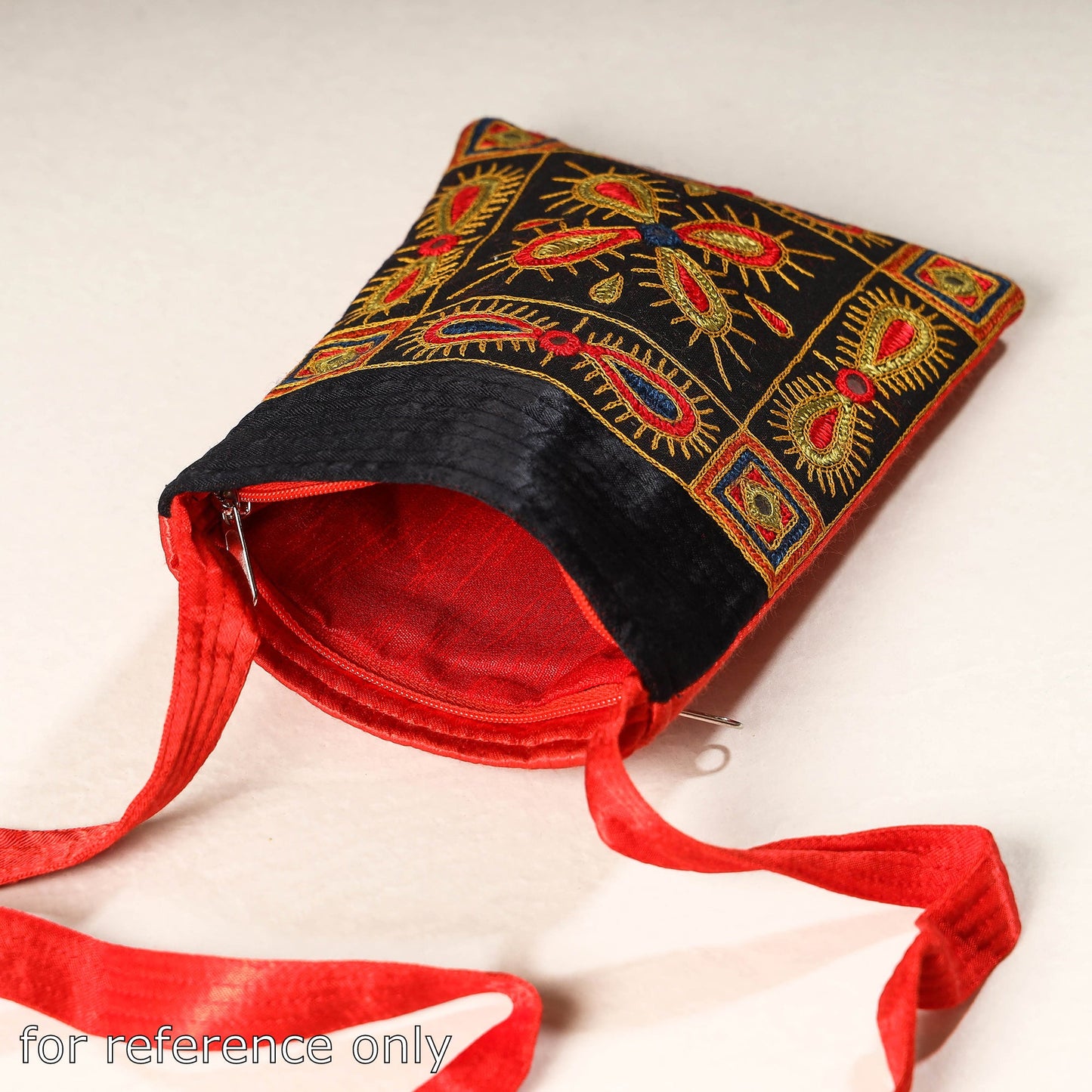 Multicolor Kutch Neran Embroidery Mashru Silk Mobile Sling Bag