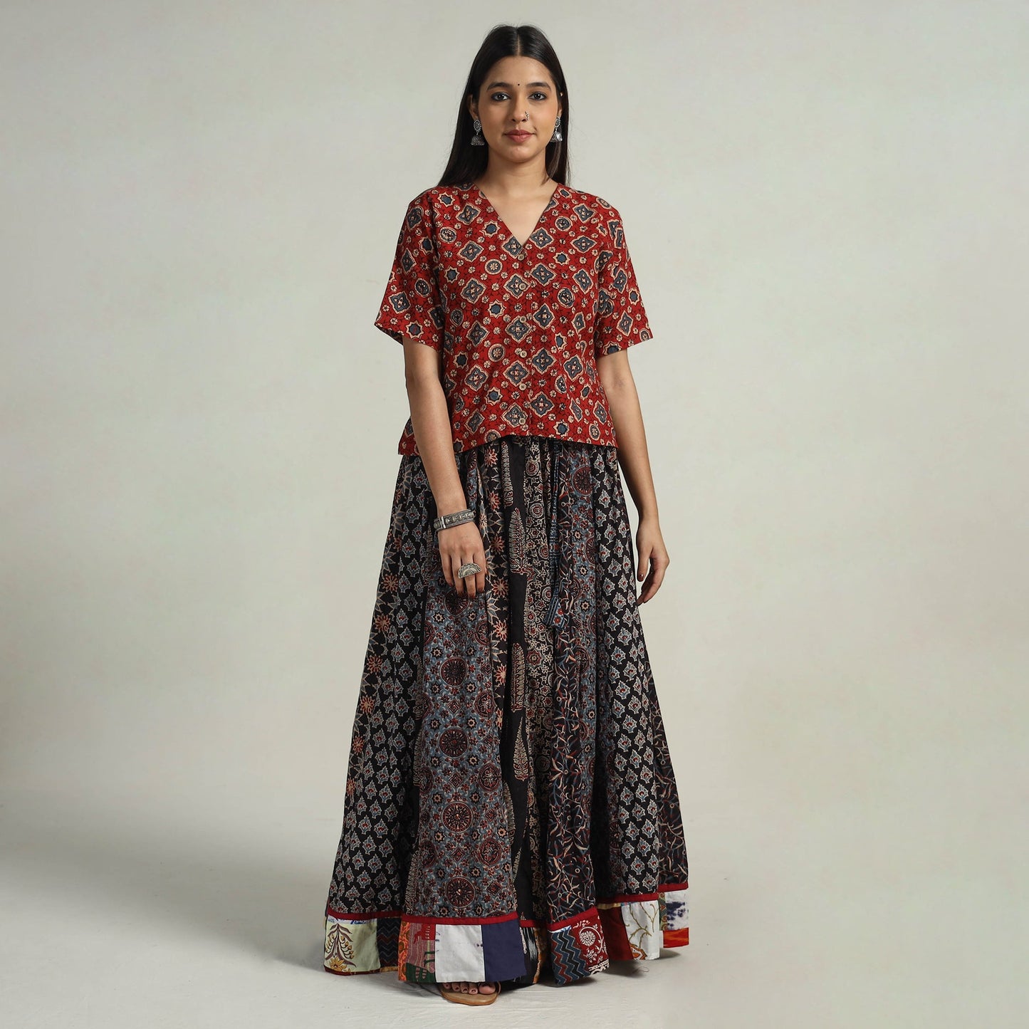 Multicolor - kutch printed 24 kali cotton long skirt 17