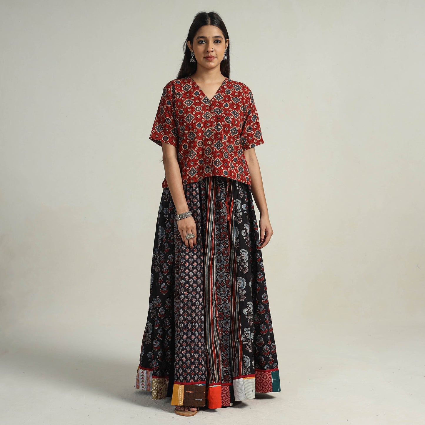 Multicolor - kutch printed 24 kali cotton long skirt 27