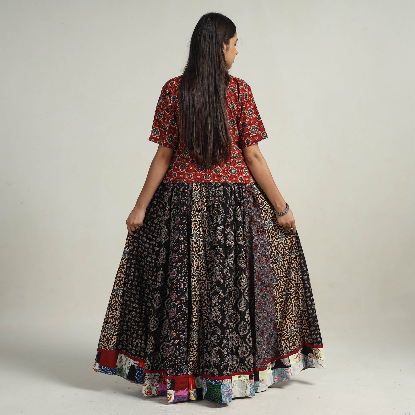 Multicolor - kutch printed 24 kali cotton long skirt 36