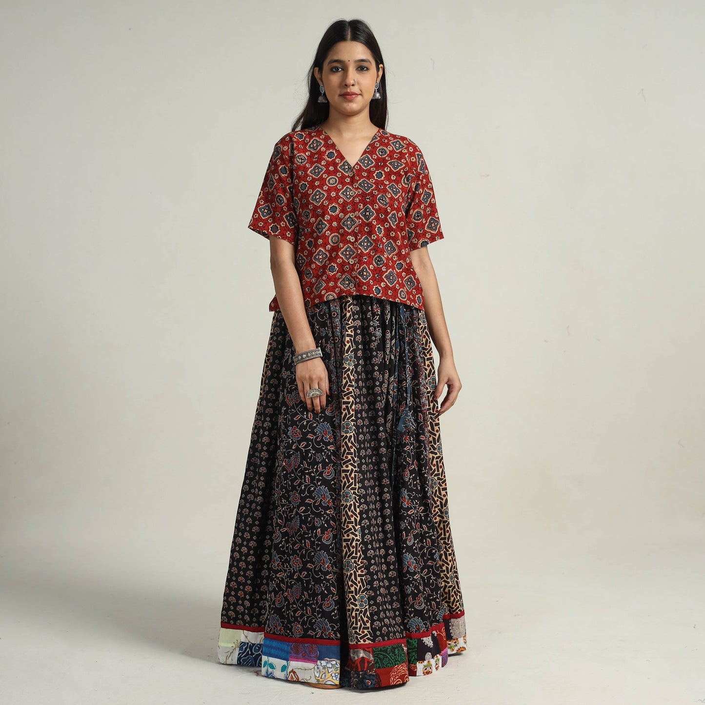 Multicolor - kutch printed 24 kali cotton long skirt 36