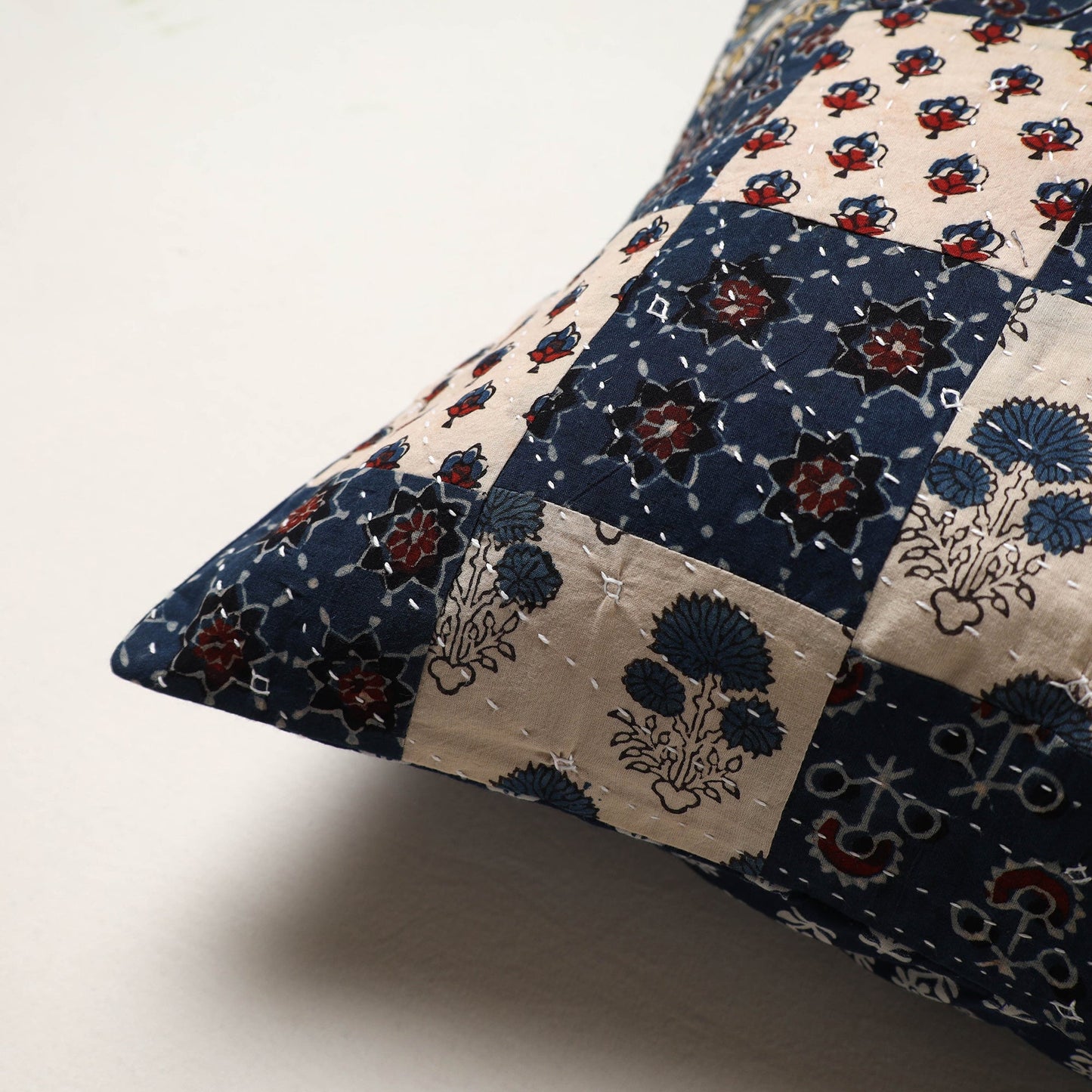 Multicolor - kutch tagai work cotton patchwork cushion