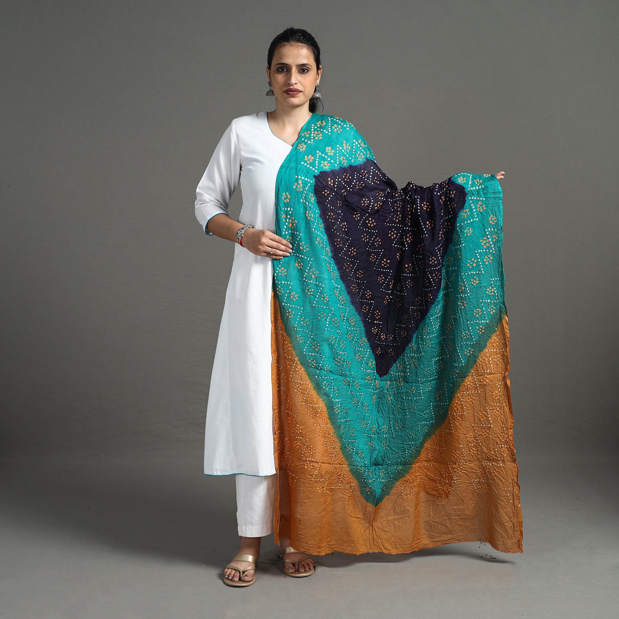 Multicolor - Kutch Tie-Dye Pure Mul Cotton Bandhani Dupatta 07