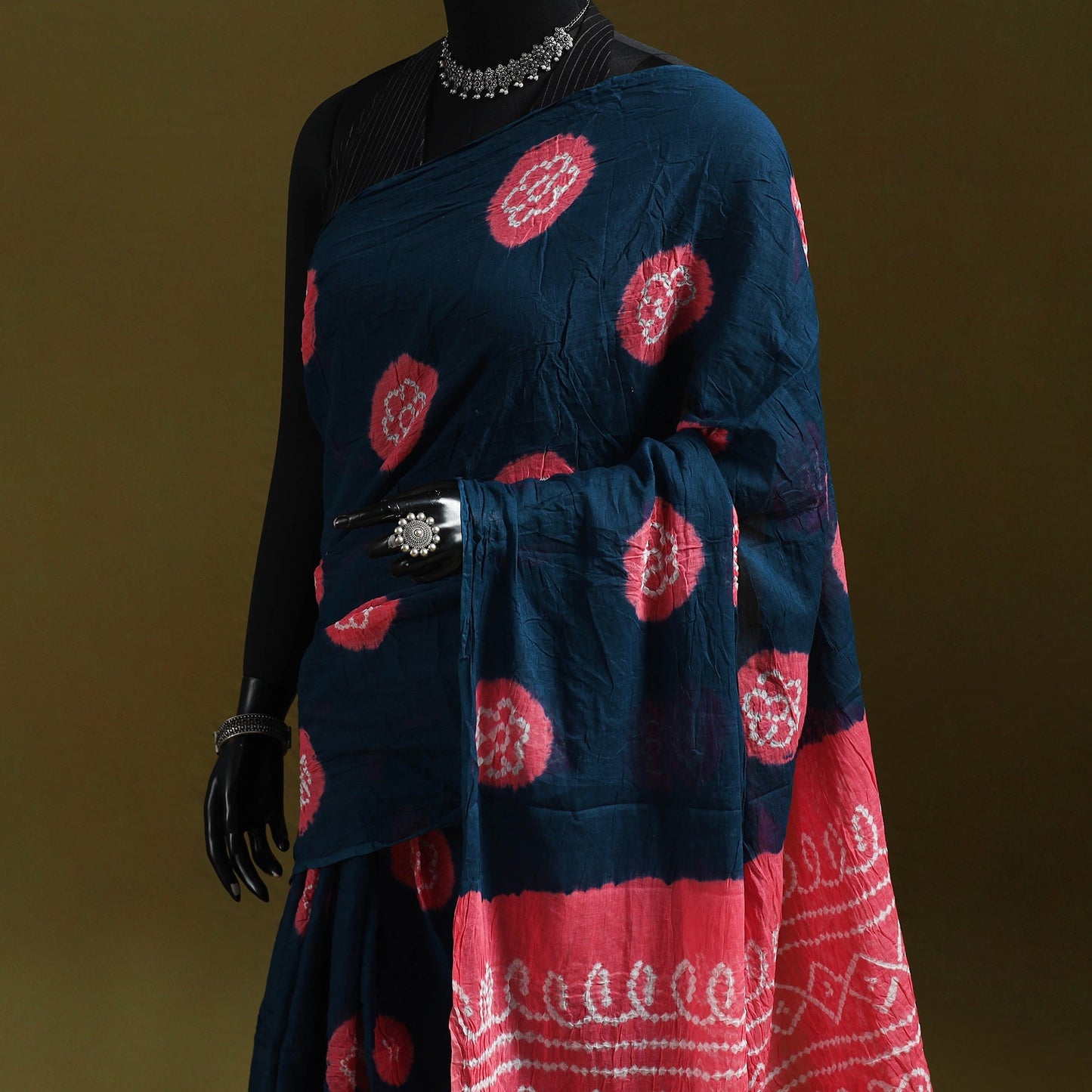 Kutch tie-dye pure cotton bandhani saree 03 - handcrafted