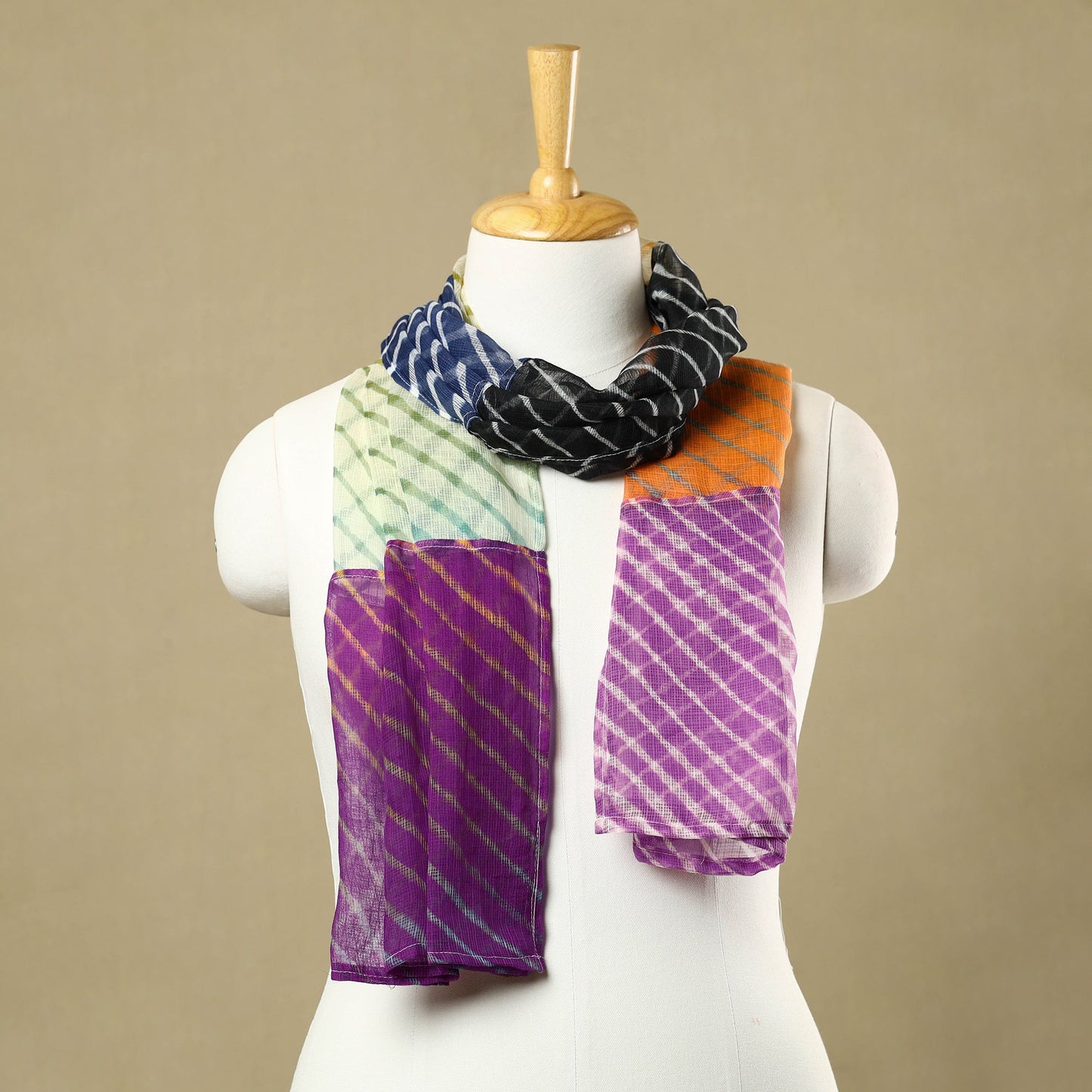 Multicolor leheriya tie-dye patchwork kota doria cotton