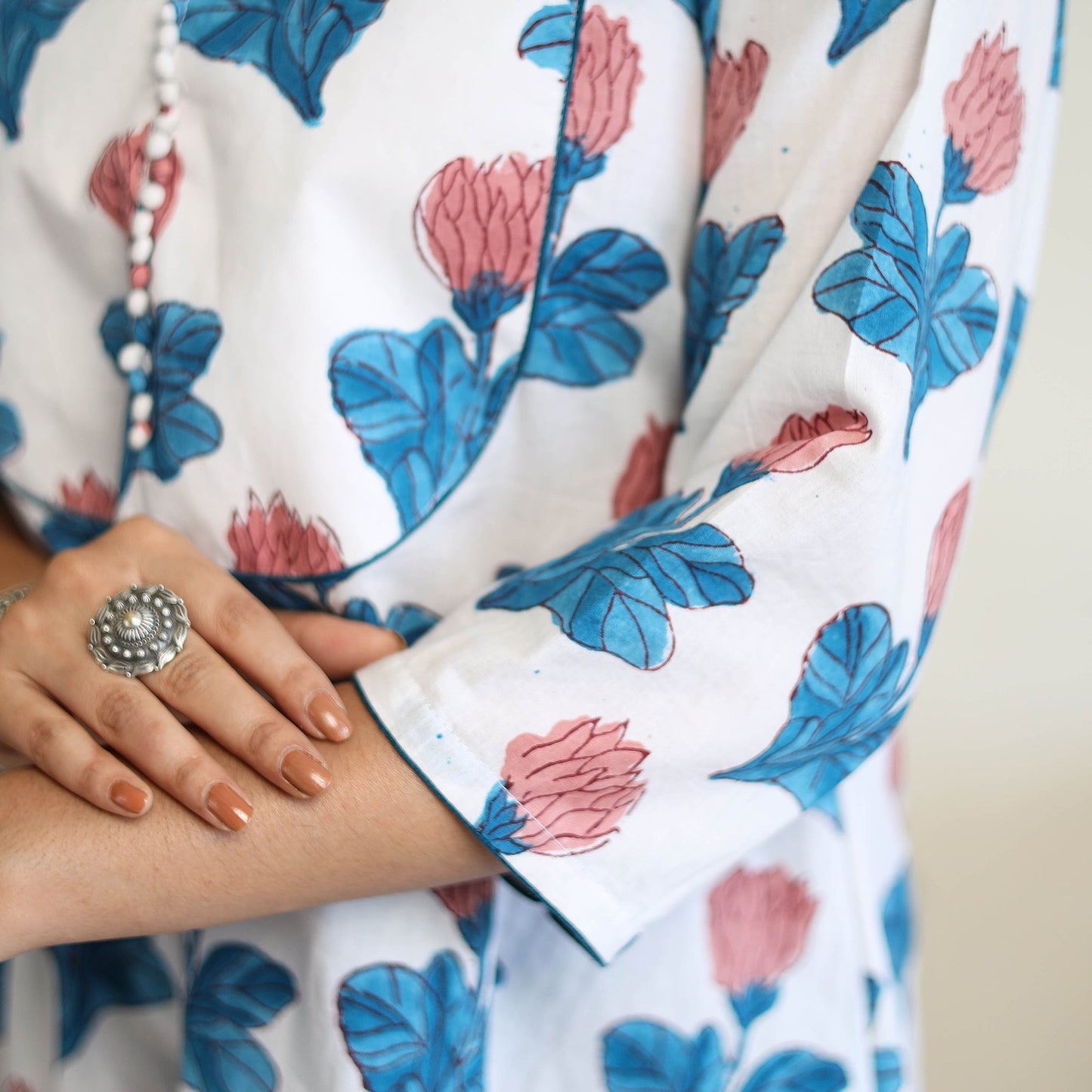 Multicolor A-Line Cotton Block Print Sanganeri Kurta