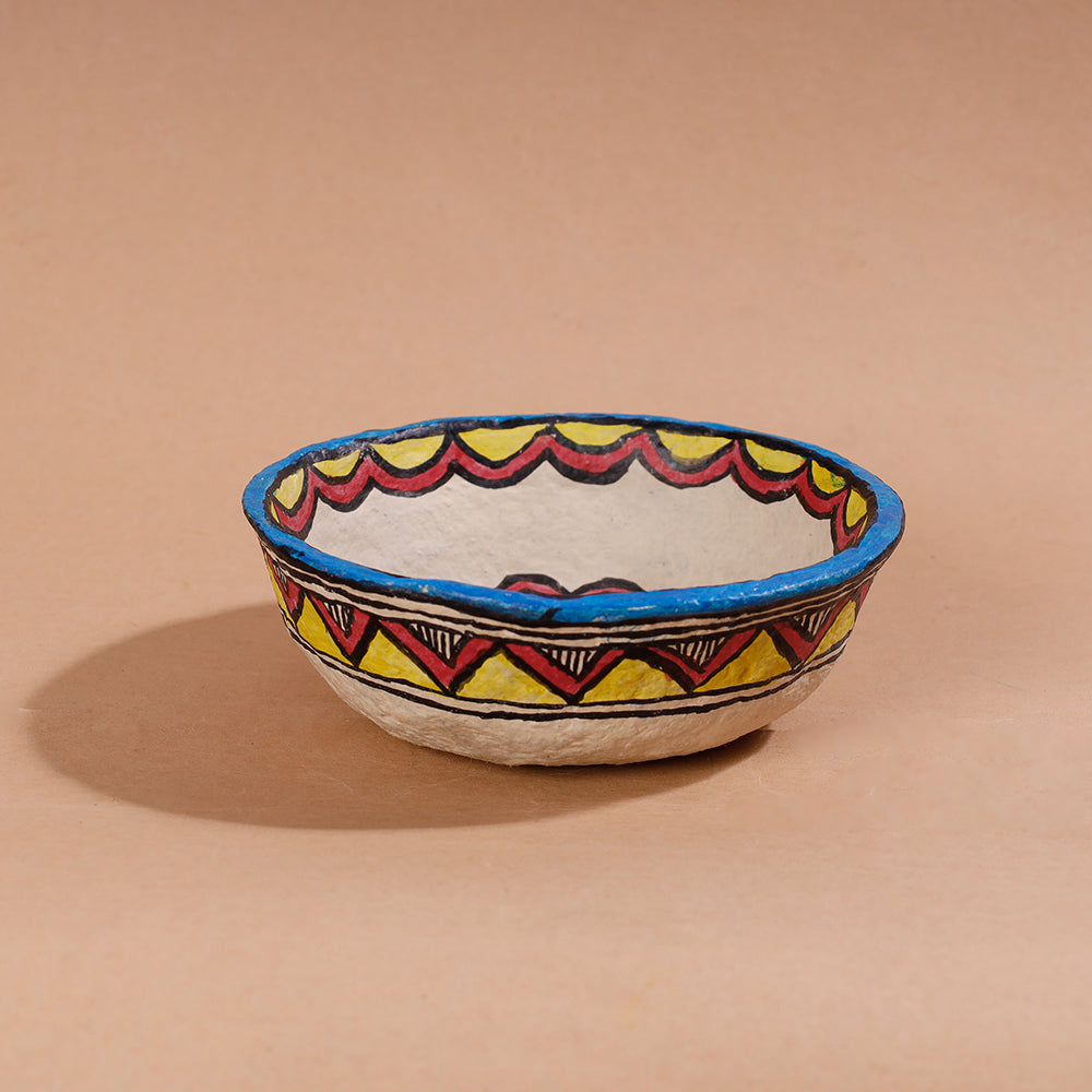 Multicolor - Madhubani Handpainted Paper Mache Home Decor Bowl (6 x 6 in)