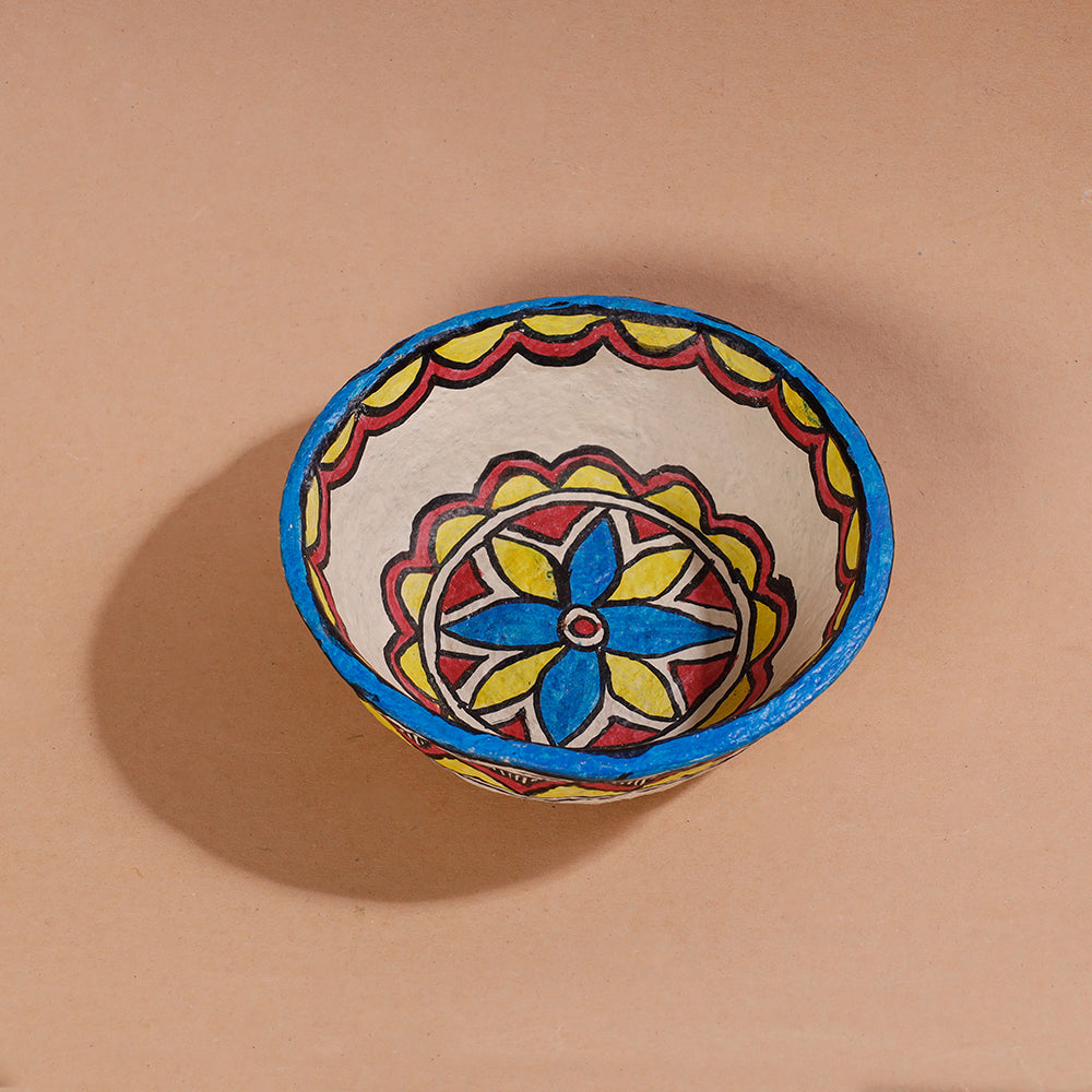 Multicolor - Madhubani Handpainted Paper Mache Home Decor Bowl (6 x 6 in)