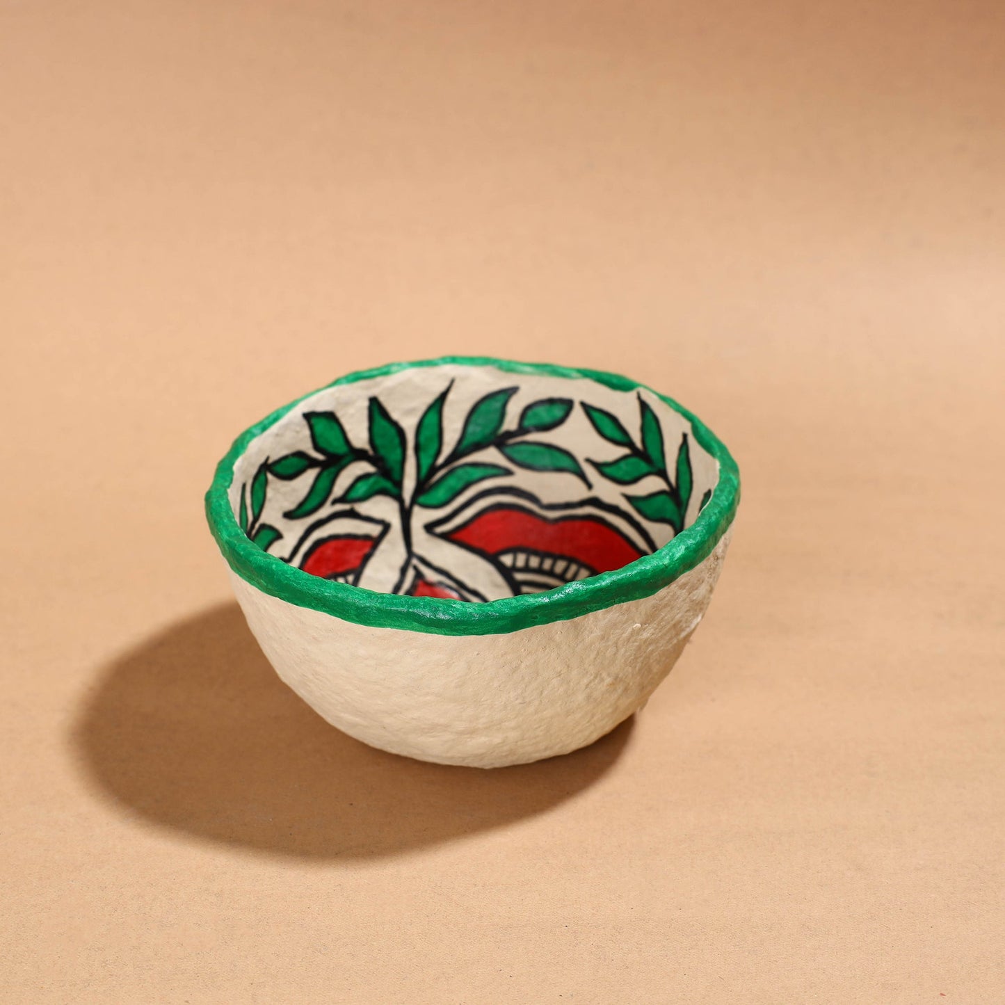Madhubani Handpainted Paper Mache Home Decor Round Bowl