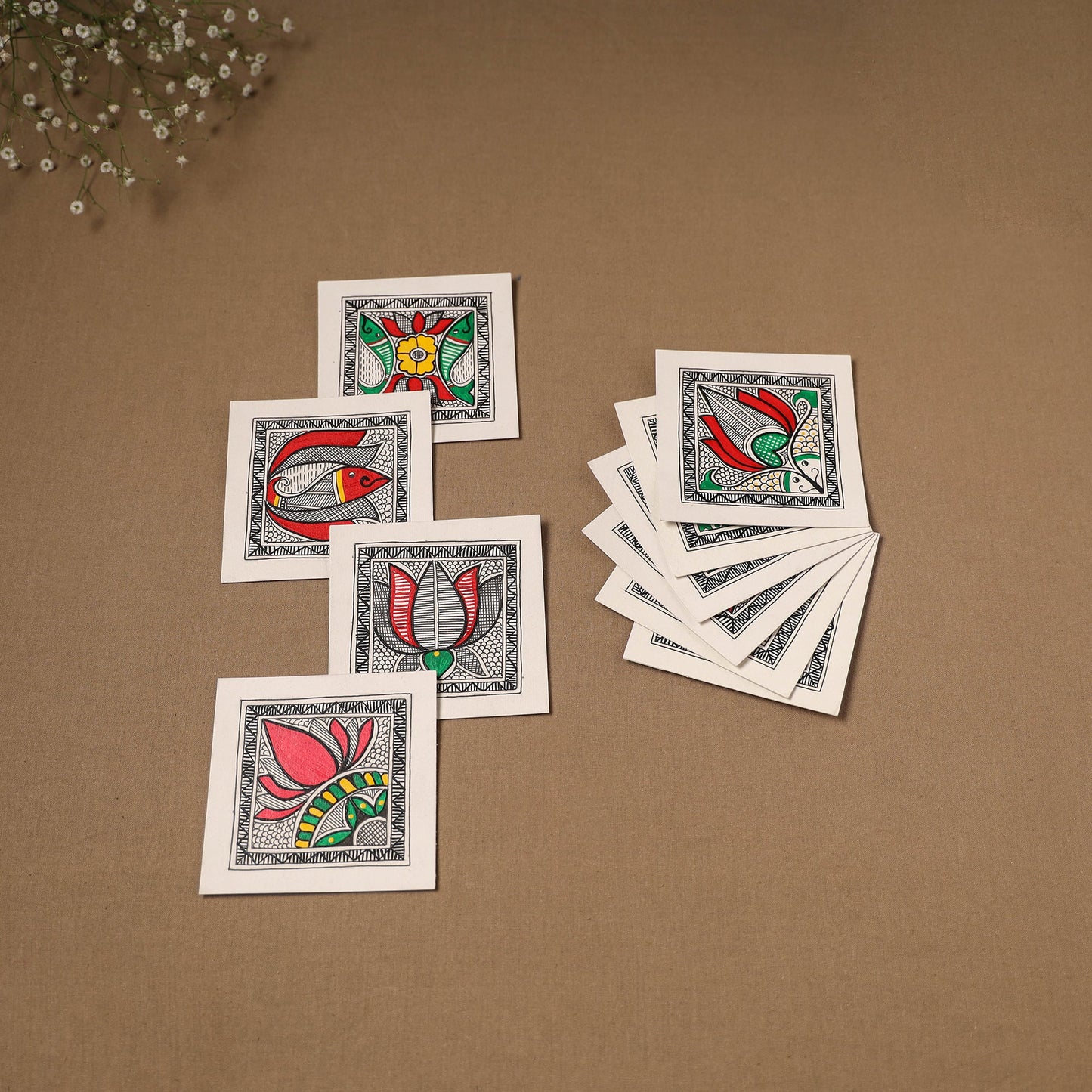 Multicolor - madhubani handpainted wall decor cards (set