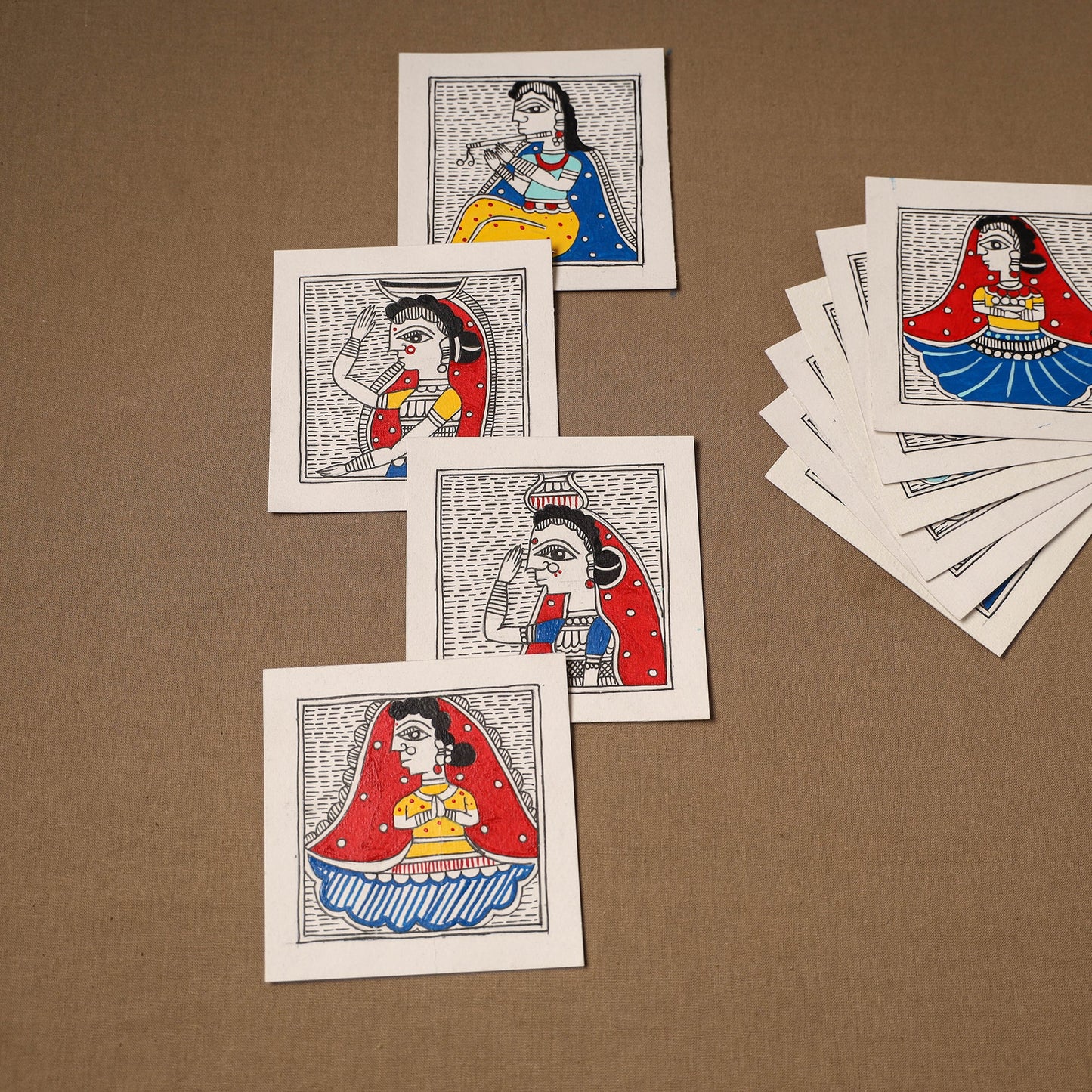Multicolor - madhubani handpainted wall decor cards (set