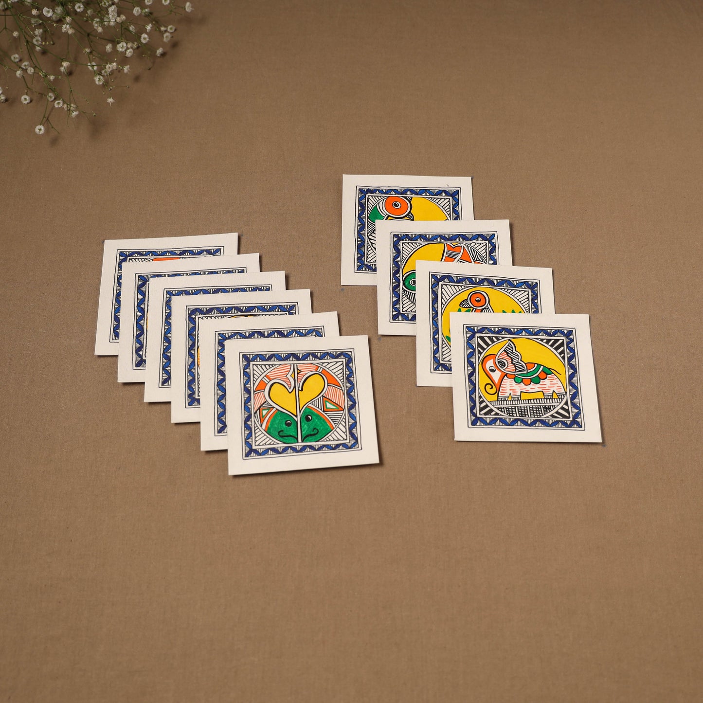 Multicolor - madhubani handpainted wall decor cards (set