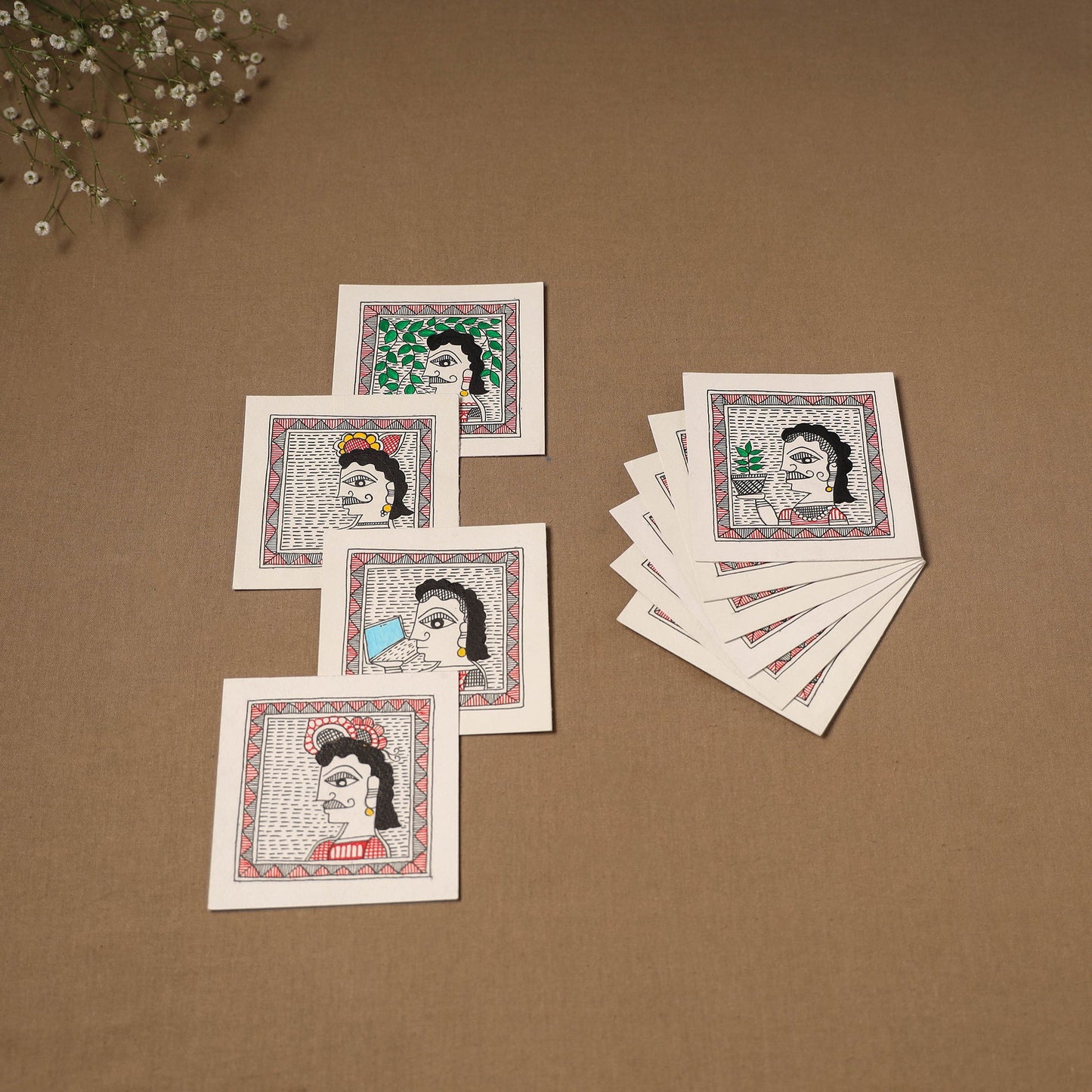 Multicolor - madhubani handpainted wall decor cards (set