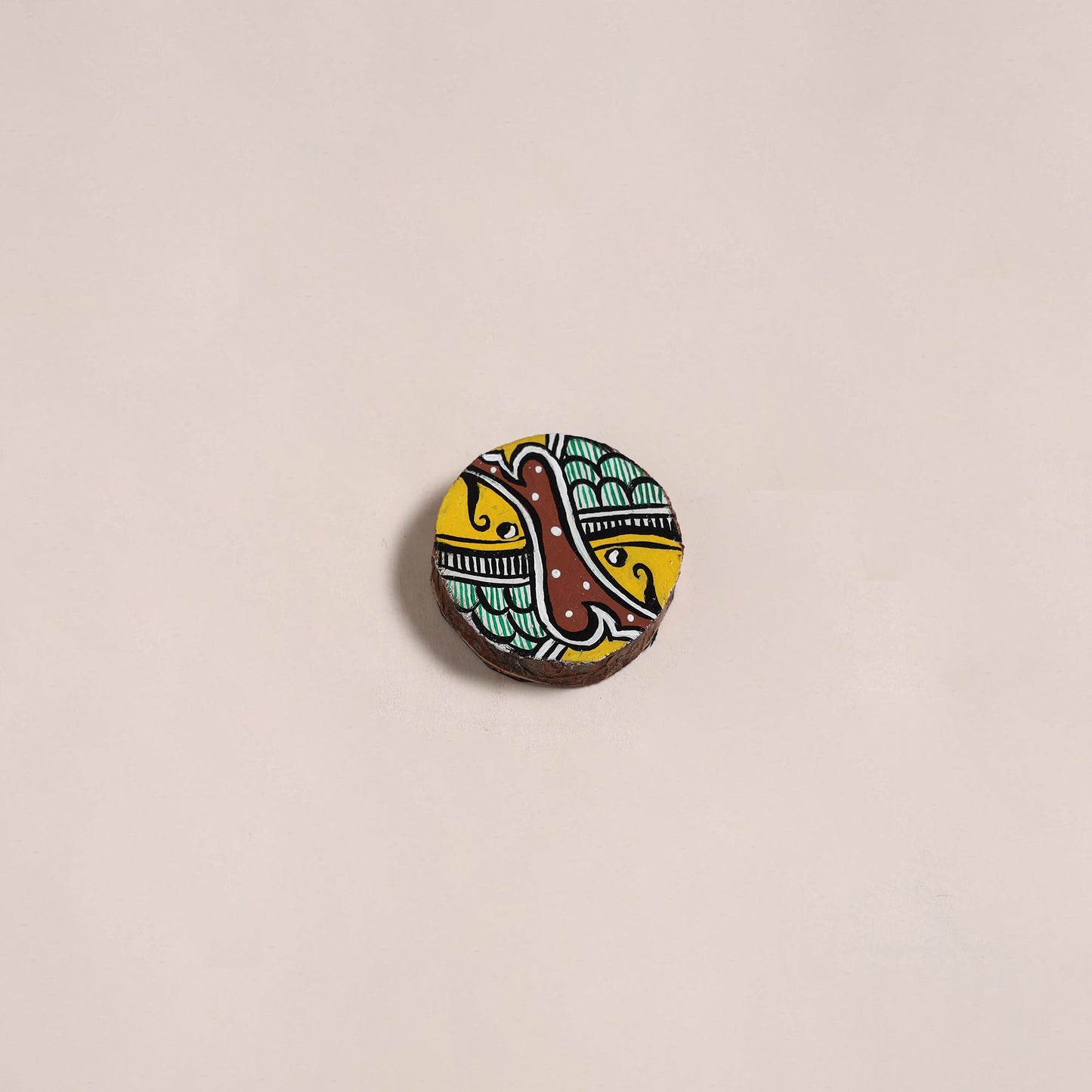 Madhubani handpainted wooden fridge magnet 27 - handcrafted